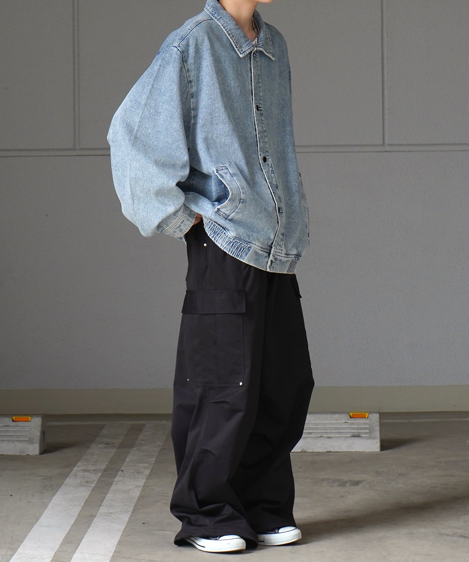 25SS【新色追加】ビッグシルエット ヴィンテージライク ケミカルウォッシュ加工 グラデーション デニムブルゾン / Gジャン デニムジャケット【Confirm】