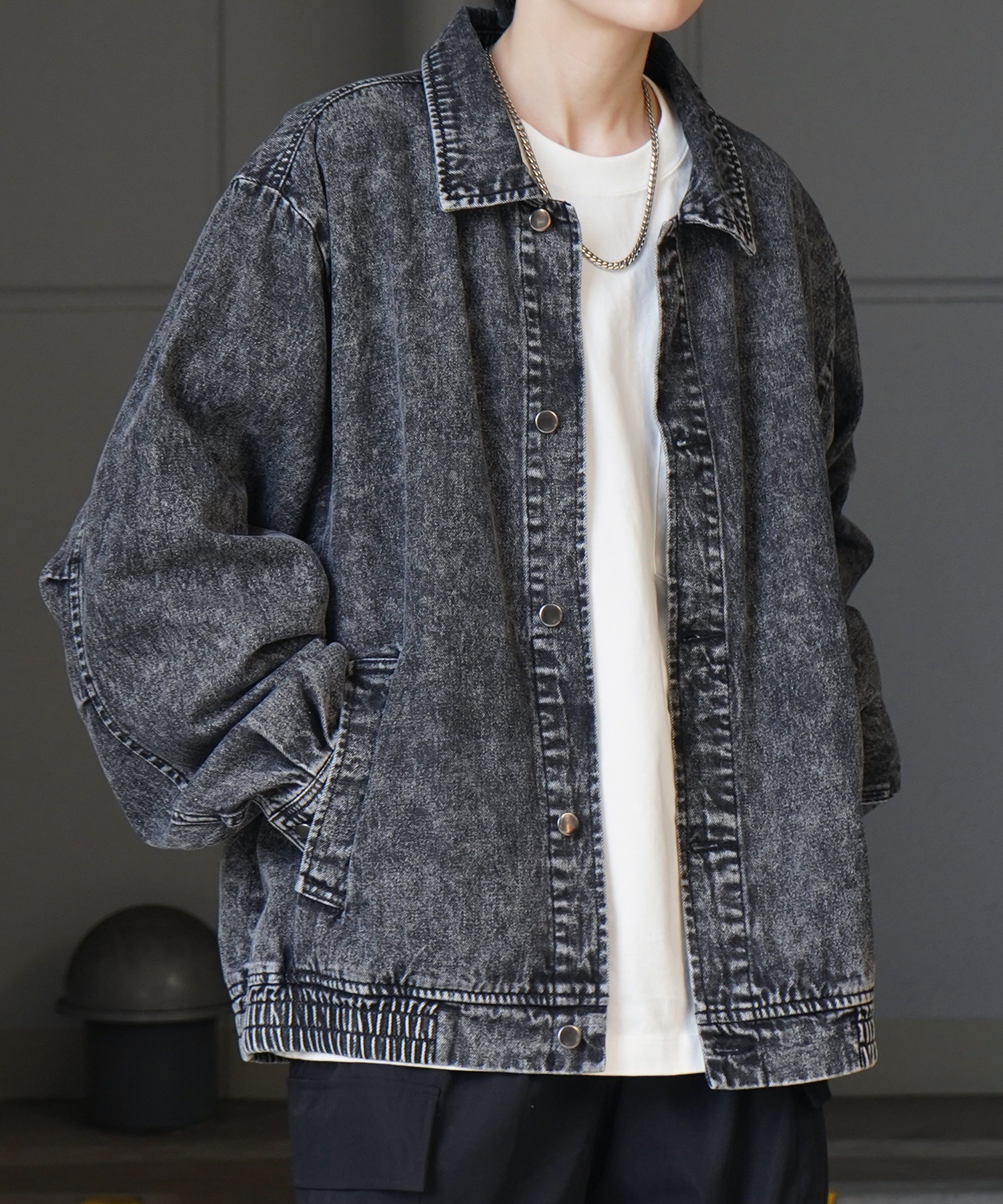 25SS【新色追加】ビッグシルエット ヴィンテージライク ケミカルウォッシュ加工 グラデーション デニムブルゾン / Gジャン デニムジャケット【Confirm】