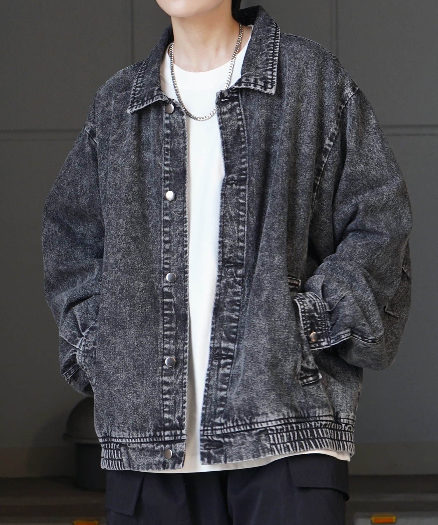 25SS【新色追加】ビッグシルエット ヴィンテージライク ケミカルウォッシュ加工 グラデーション デニムブルゾン / Gジャン デニムジャケット【Confirm】