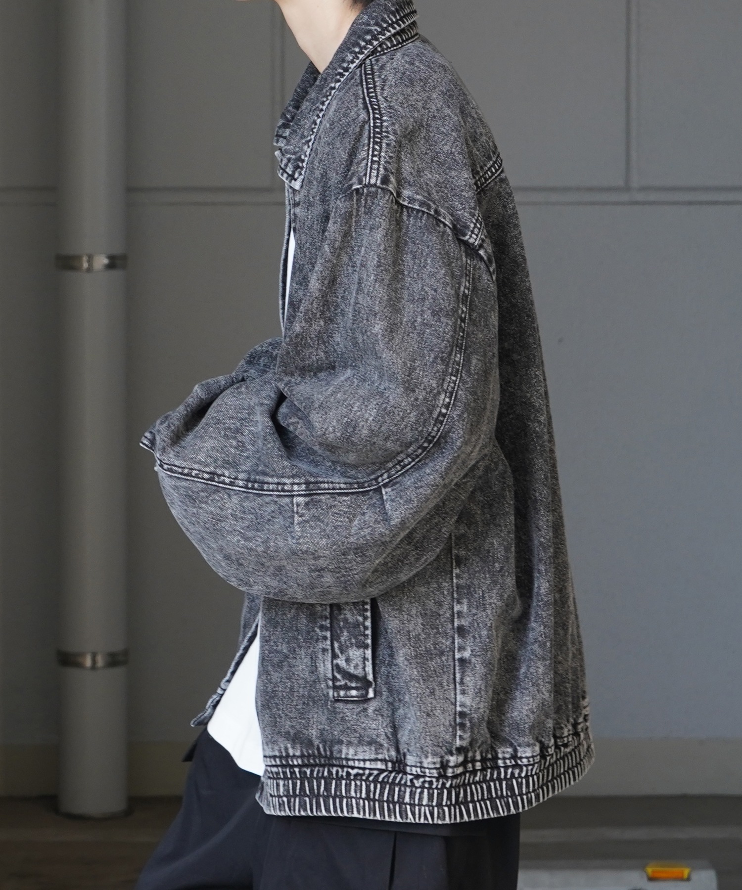 25SS【新色追加】ビッグシルエット ヴィンテージライク ケミカルウォッシュ加工 グラデーション デニムブルゾン / Gジャン デニムジャケット【Confirm】