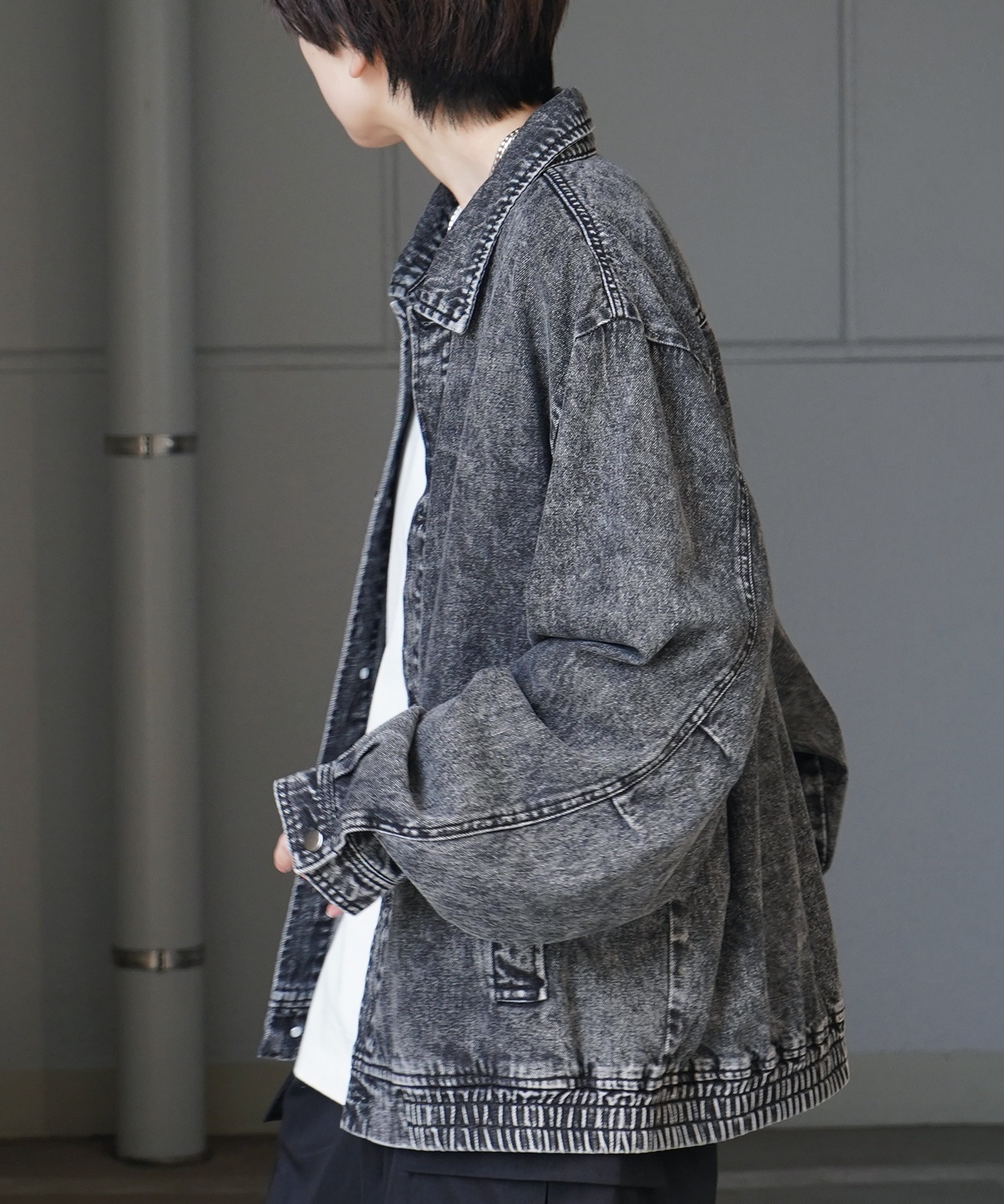 25SS【新色追加】ビッグシルエット ヴィンテージライク ケミカルウォッシュ加工 グラデーション デニムブルゾン / Gジャン デニムジャケット【Confirm】