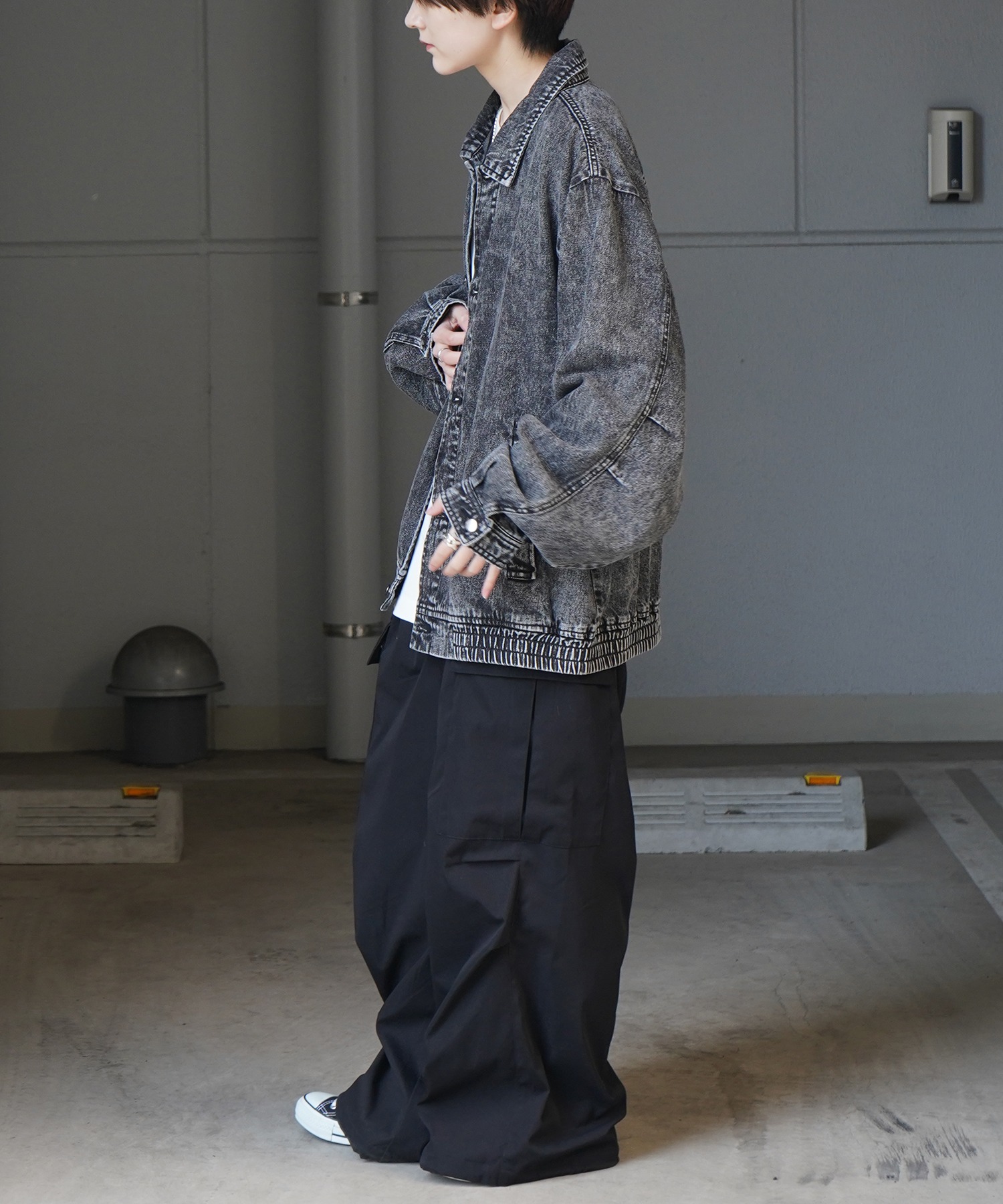 25SS【新色追加】ビッグシルエット ヴィンテージライク ケミカルウォッシュ加工 グラデーション デニムブルゾン / Gジャン デニムジャケット【Confirm】