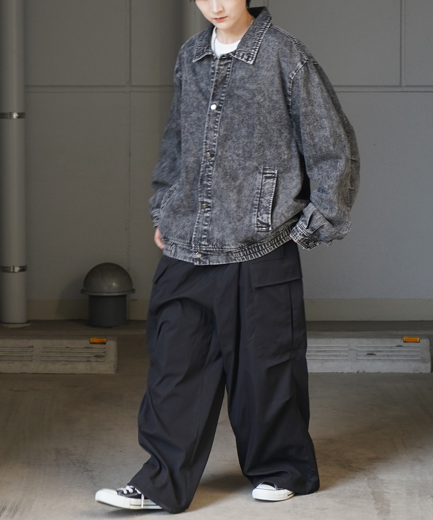 25SS【新色追加】ビッグシルエット ヴィンテージライク ケミカルウォッシュ加工 グラデーション デニムブルゾン / Gジャン デニムジャケット【Confirm】