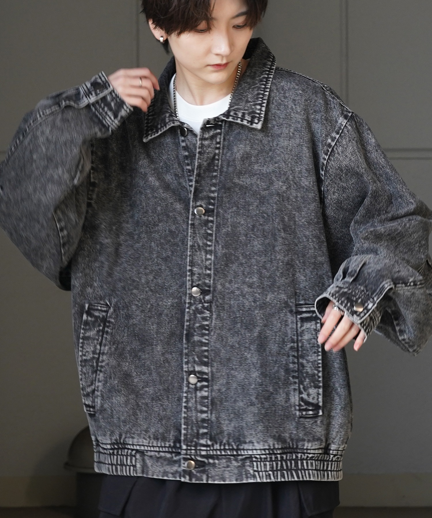 25SS【新色追加】ビッグシルエット ヴィンテージライク ケミカルウォッシュ加工 グラデーション デニムブルゾン / Gジャン デニムジャケット【Confirm】