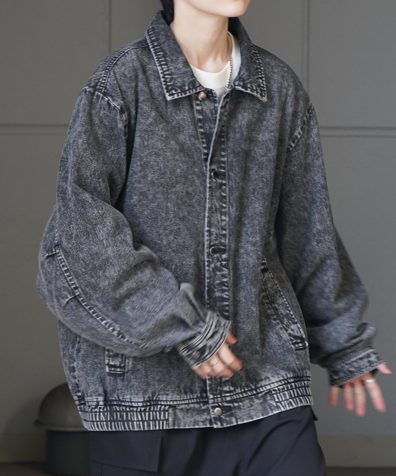 25SS【新色追加】ビッグシルエット ヴィンテージライク ケミカルウォッシュ加工 グラデーション デニムブルゾン / Gジャン デニムジャケット【Confirm】