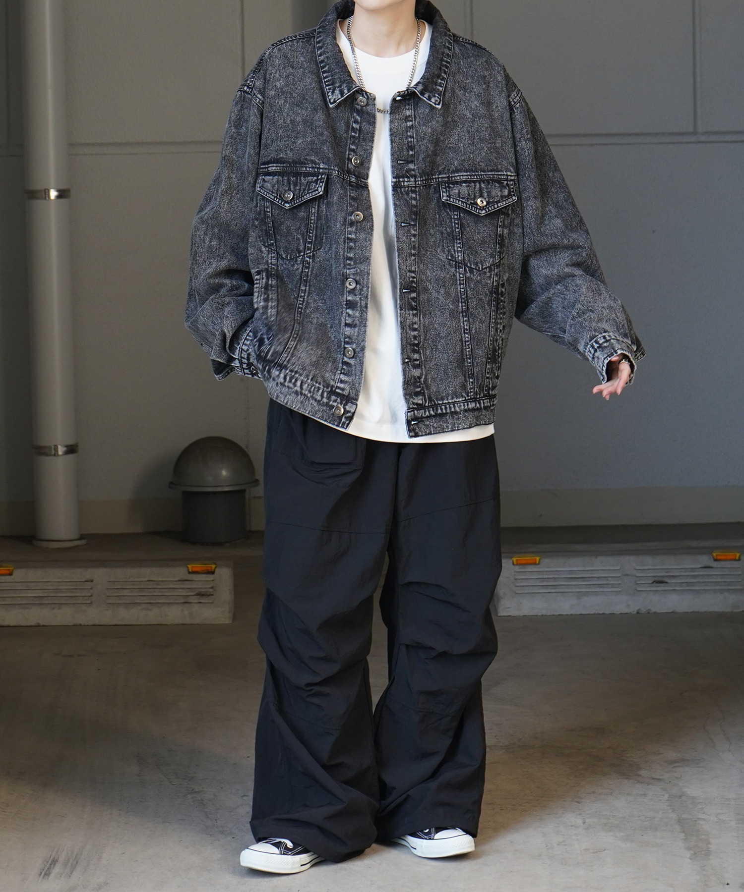 25SS【新色追加】ビッグシルエット ヴィンテージライク ケミカルウォッシュ加工 グラデーション デニムブルゾン / Gジャン デニムジャケット【Confirm】