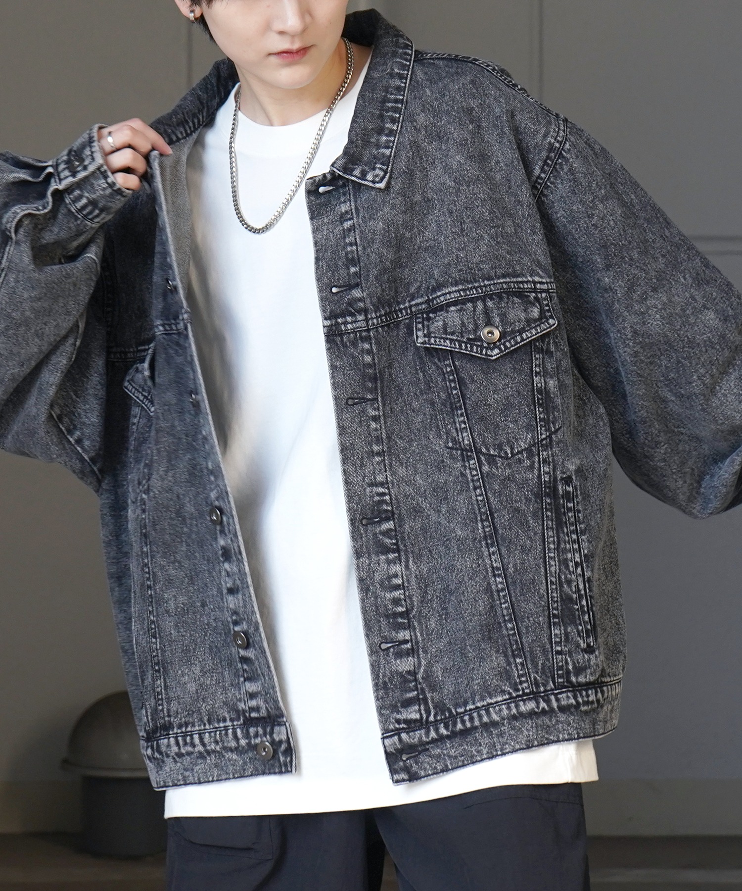 25SS【新色追加】ビッグシルエット ヴィンテージライク ケミカルウォッシュ加工 グラデーション デニムブルゾン / Gジャン デニムジャケット【Confirm】