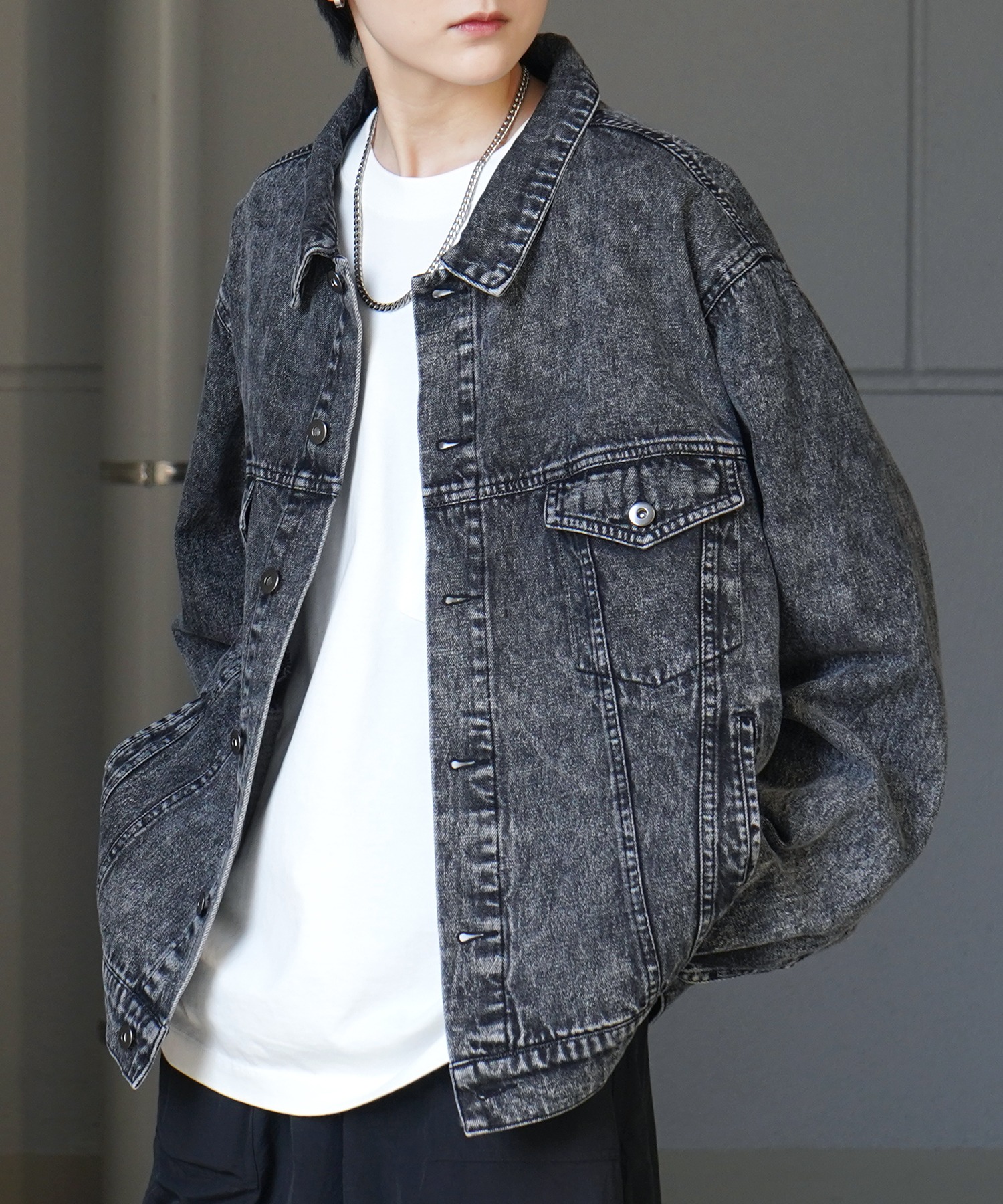 25SS【新色追加】ビッグシルエット ヴィンテージライク ケミカルウォッシュ加工 グラデーション デニムブルゾン / Gジャン デニムジャケット【Confirm】