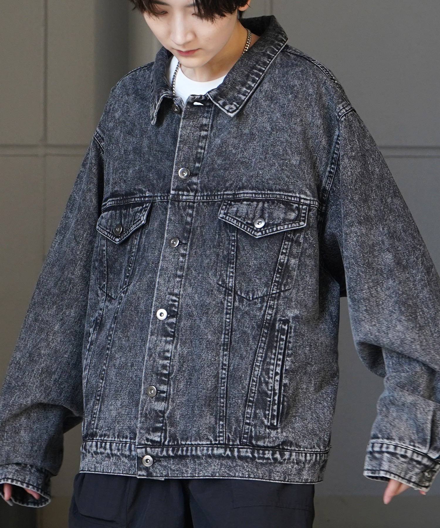 25SS【新色追加】ビッグシルエット ヴィンテージライク ケミカルウォッシュ加工 グラデーション デニムブルゾン / Gジャン デニムジャケット【Confirm】