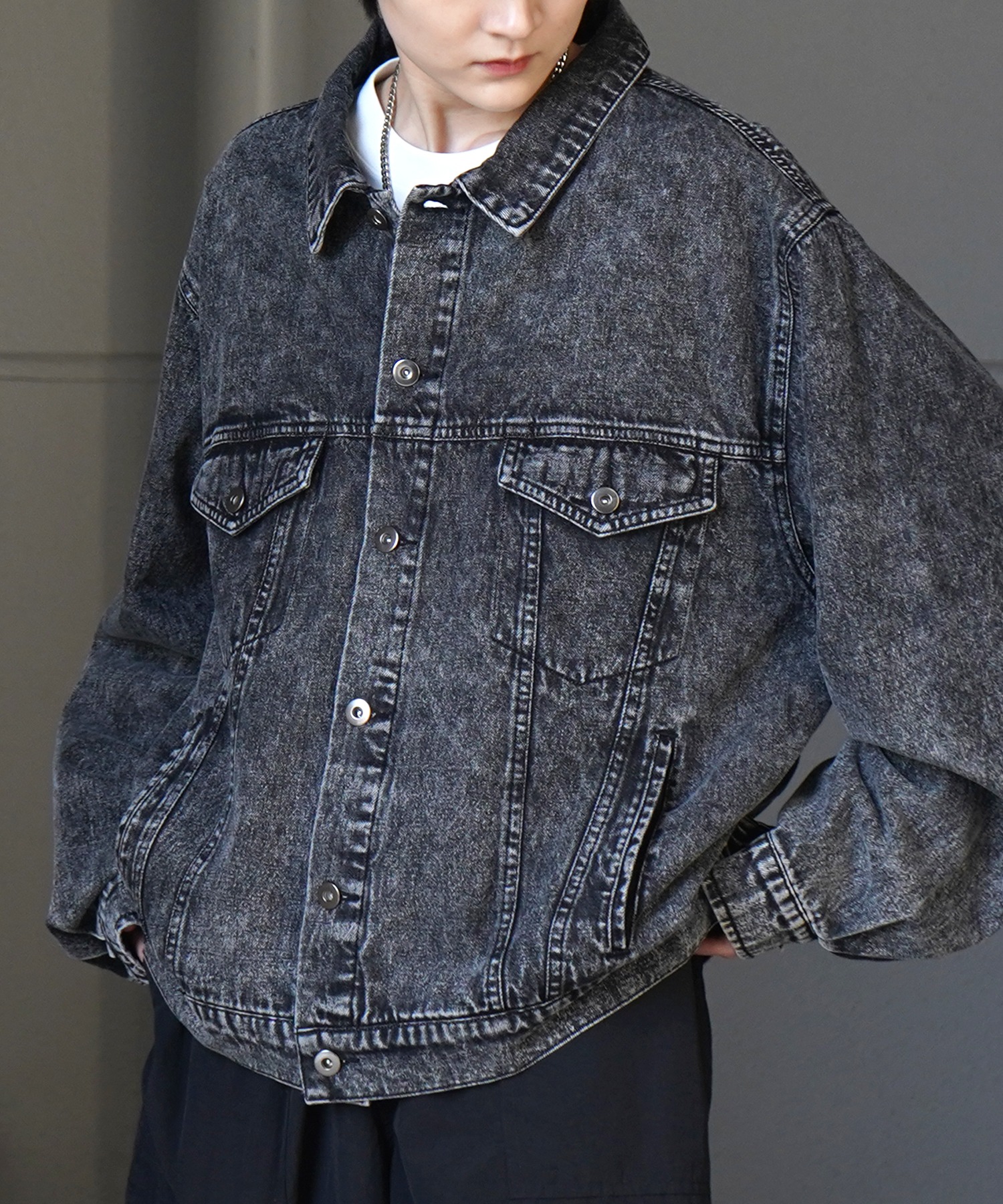 25SS【新色追加】ビッグシルエット ヴィンテージライク ケミカルウォッシュ加工 グラデーション デニムブルゾン / Gジャン デニムジャケット【Confirm】