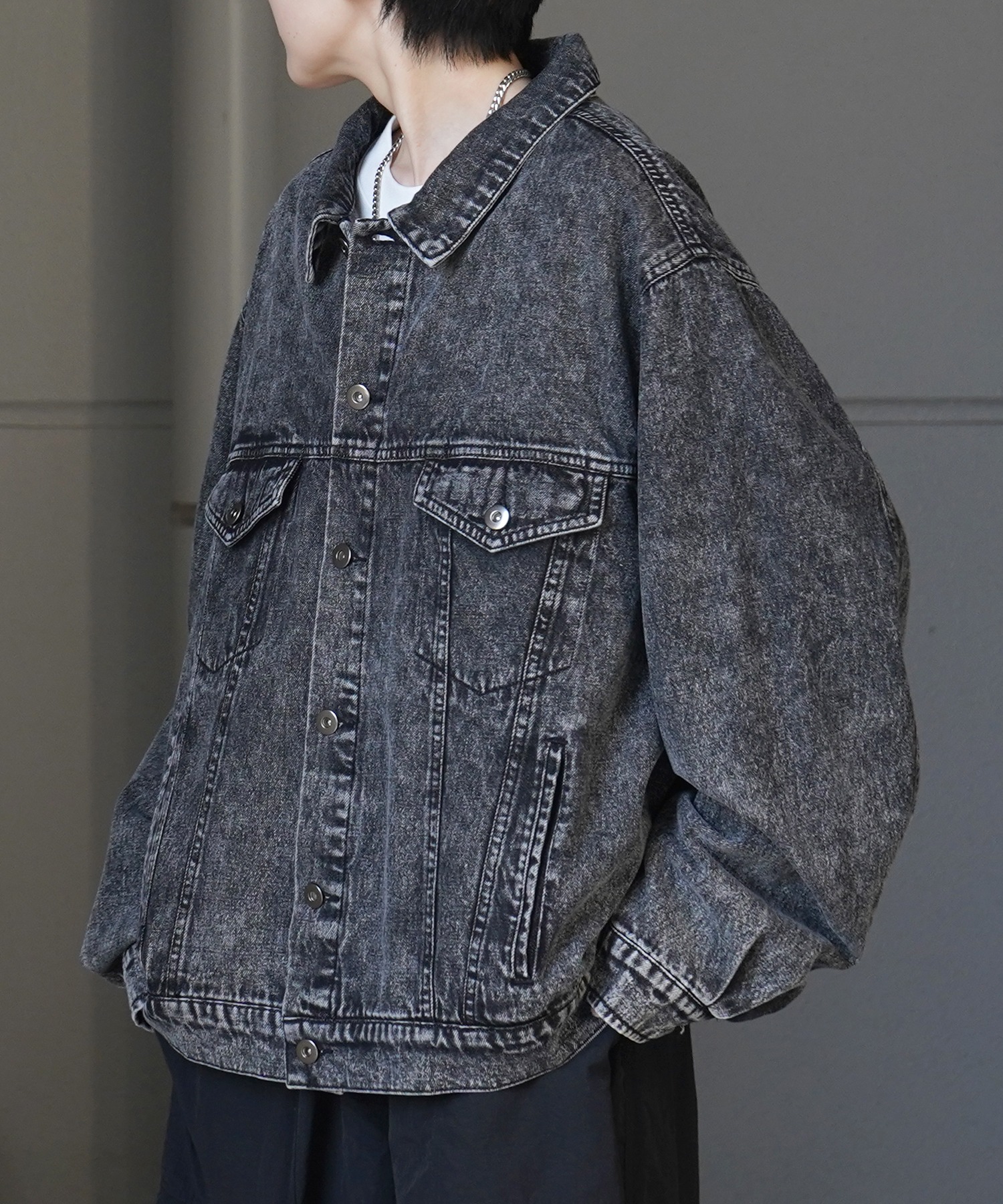 25SS【新色追加】ビッグシルエット ヴィンテージライク ケミカルウォッシュ加工 グラデーション デニムブルゾン / Gジャン デニムジャケット【Confirm】