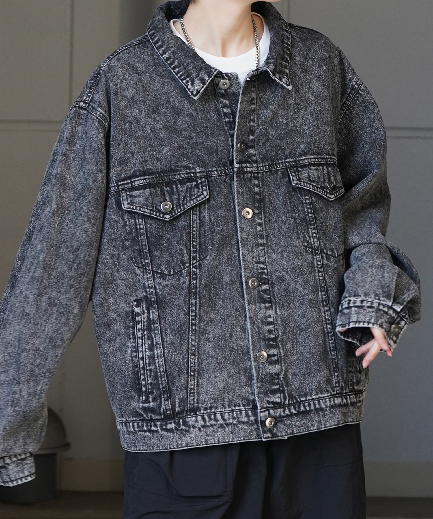 25SS【新色追加】ビッグシルエット ヴィンテージライク ケミカルウォッシュ加工 グラデーション デニムブルゾン / Gジャン デニムジャケット【Confirm】