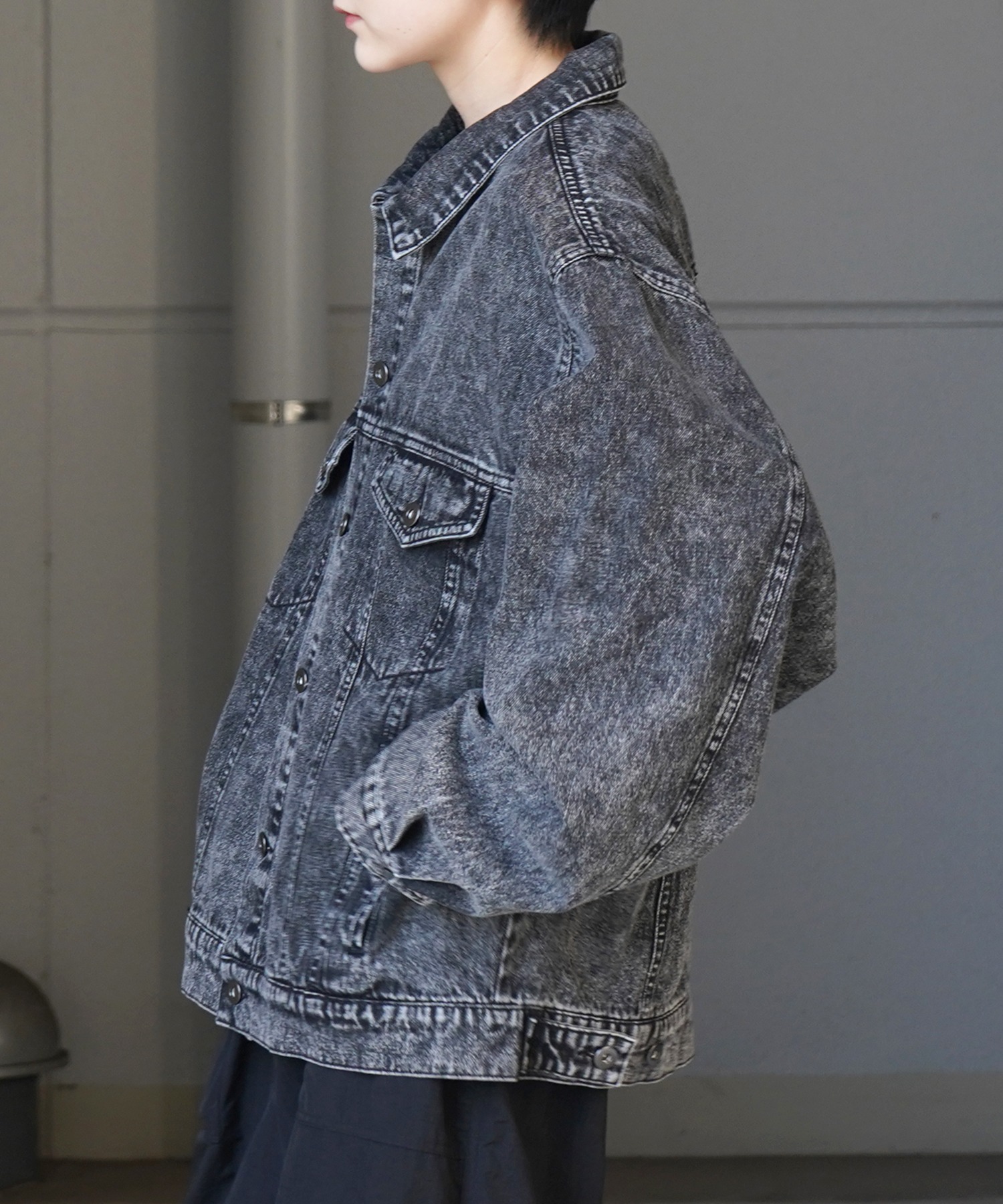 25SS【新色追加】ビッグシルエット ヴィンテージライク ケミカルウォッシュ加工 グラデーション デニムブルゾン / Gジャン デニムジャケット【Confirm】