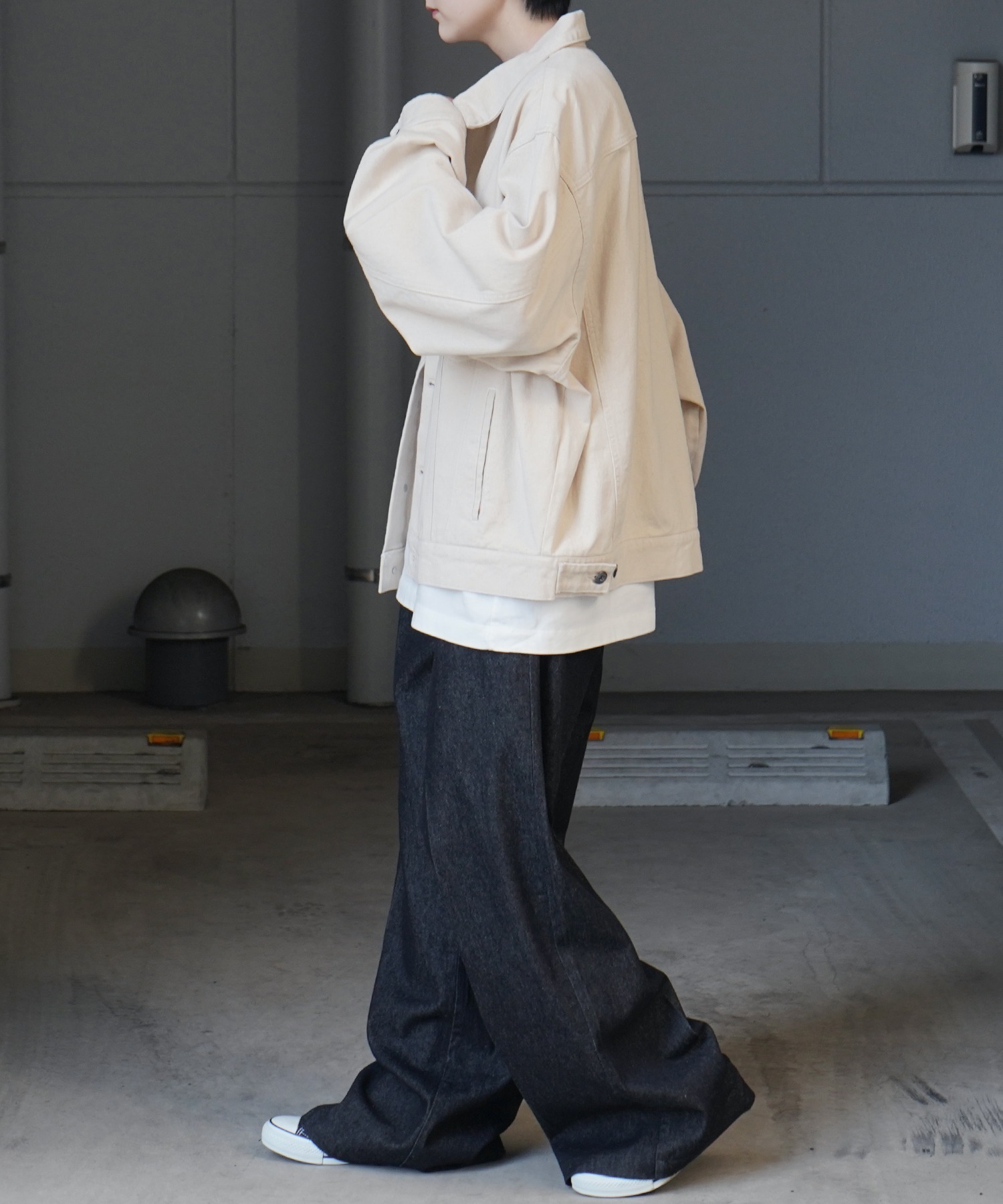 25SS【新色追加】ビッグシルエット ヴィンテージライク ケミカルウォッシュ加工 グラデーション デニムブルゾン / Gジャン デニムジャケット【Confirm】