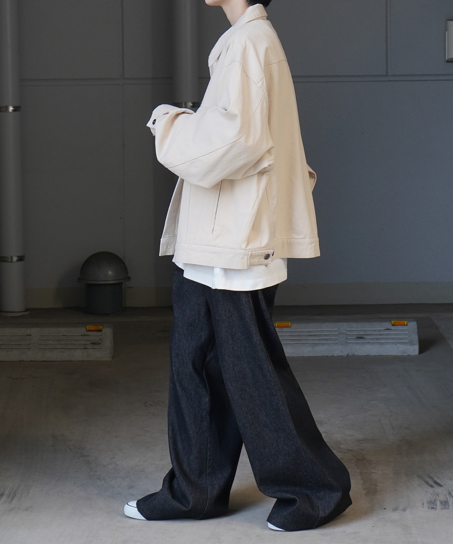 25SS【新色追加】ビッグシルエット ヴィンテージライク ケミカルウォッシュ加工 グラデーション デニムブルゾン / Gジャン デニムジャケット【Confirm】