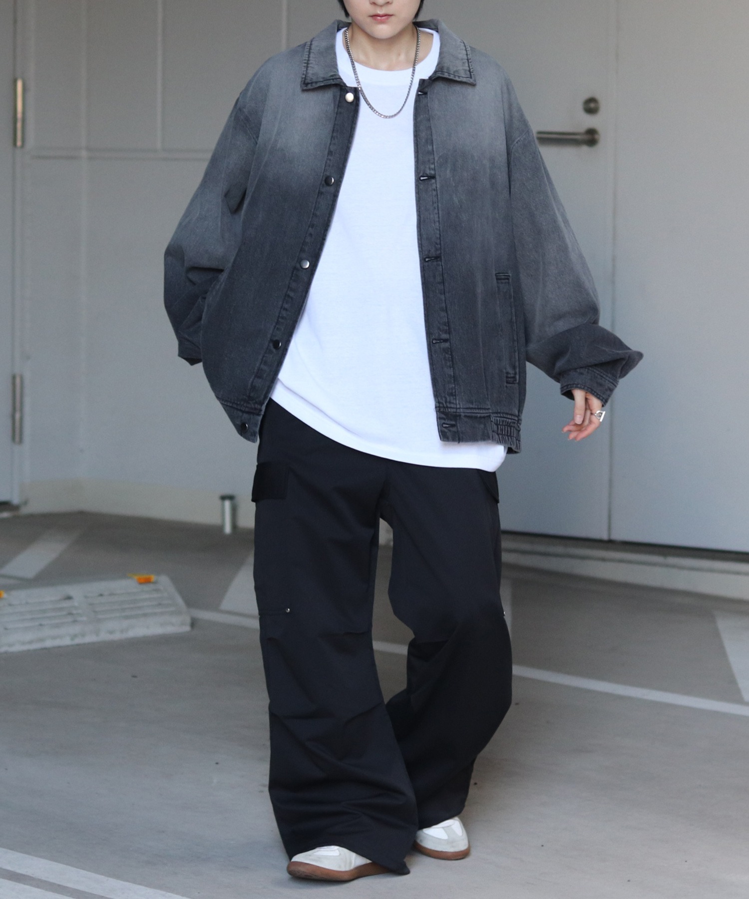 25SS【新色追加】ビッグシルエット ヴィンテージライク ケミカルウォッシュ加工 グラデーション デニムブルゾン / Gジャン デニムジャケット【Confirm】