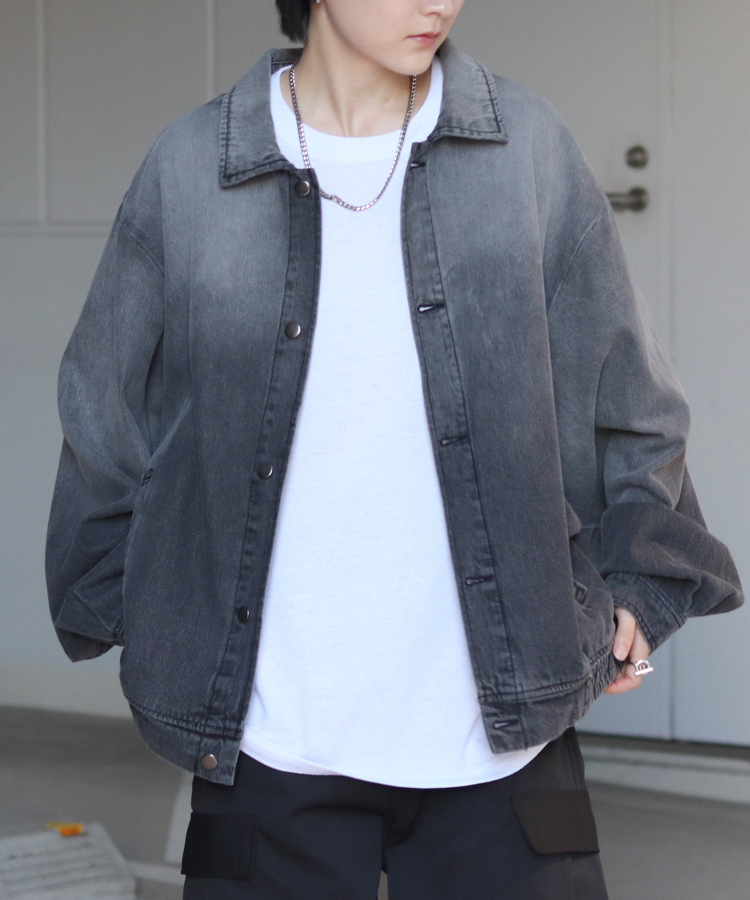 25SS【新色追加】ビッグシルエット ヴィンテージライク ケミカルウォッシュ加工 グラデーション デニムブルゾン / Gジャン デニムジャケット【Confirm】