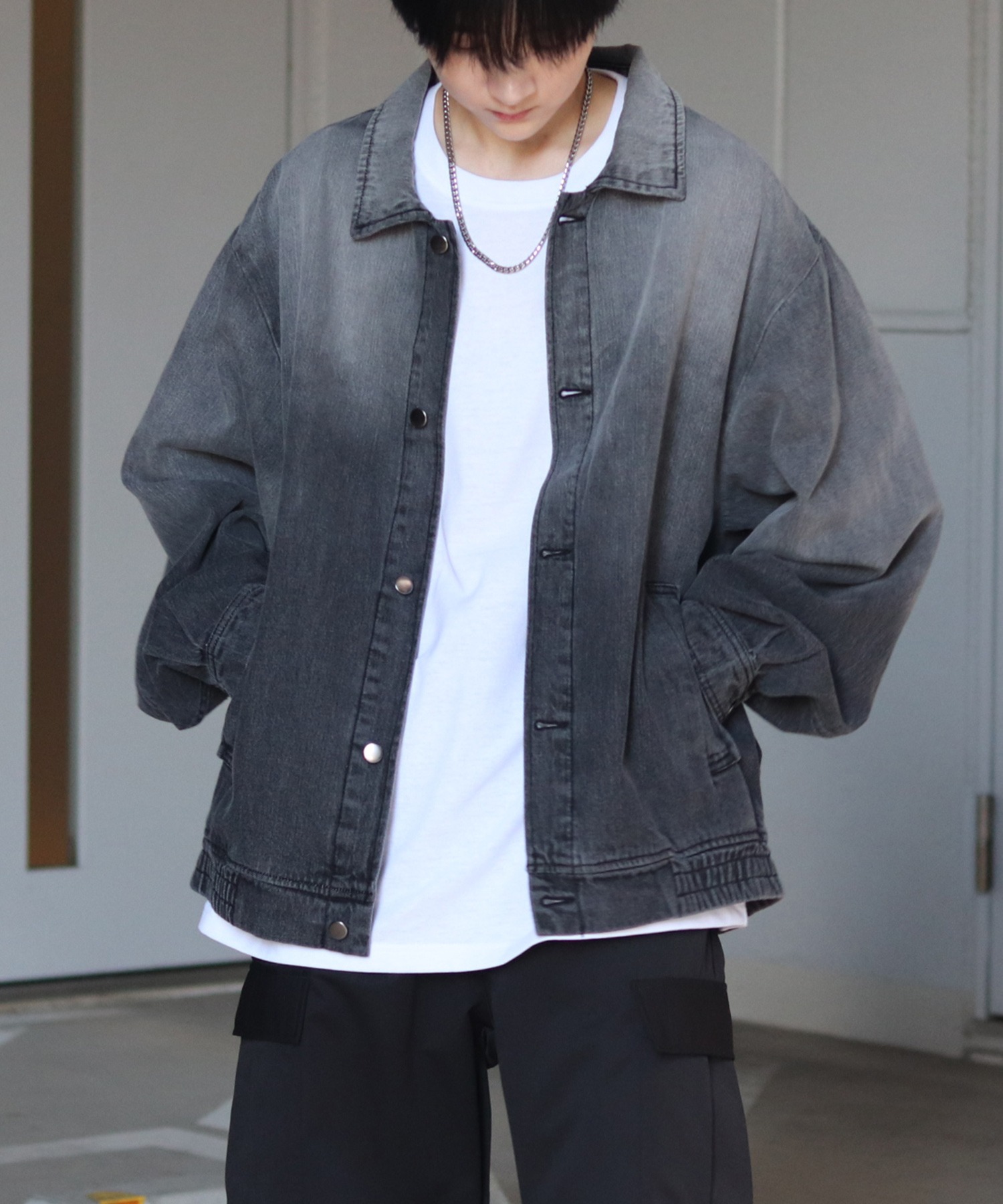 25SS【新色追加】ビッグシルエット ヴィンテージライク ケミカルウォッシュ加工 グラデーション デニムブルゾン / Gジャン デニムジャケット【Confirm】