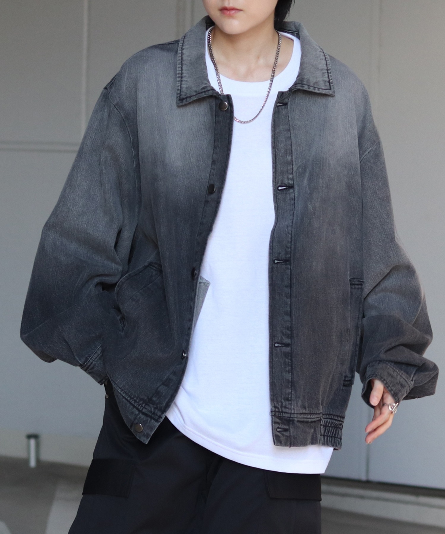 25SS【新色追加】ビッグシルエット ヴィンテージライク ケミカルウォッシュ加工 グラデーション デニムブルゾン / Gジャン デニムジャケット【Confirm】