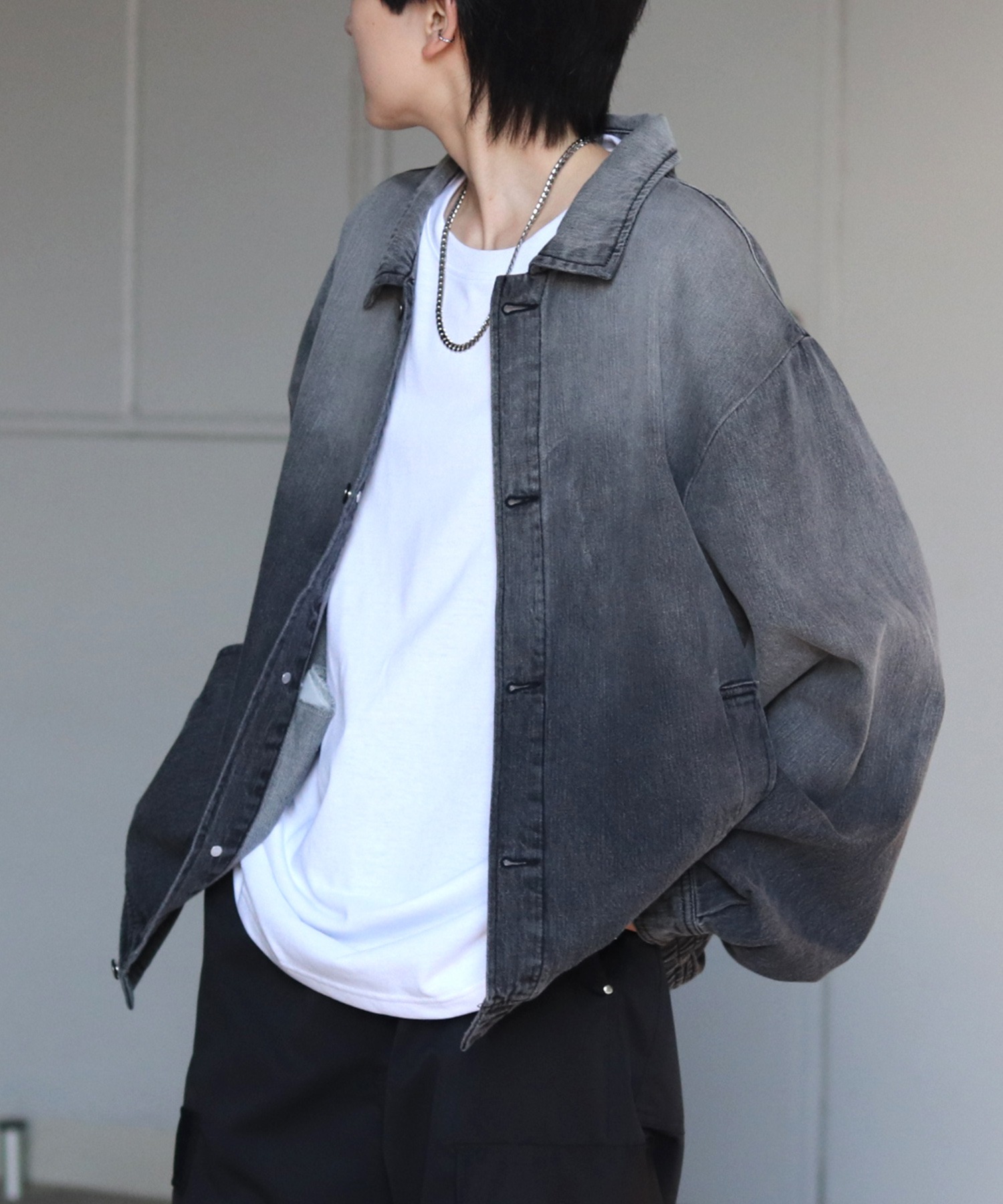 25SS【新色追加】ビッグシルエット ヴィンテージライク ケミカルウォッシュ加工 グラデーション デニムブルゾン / Gジャン デニムジャケット【Confirm】