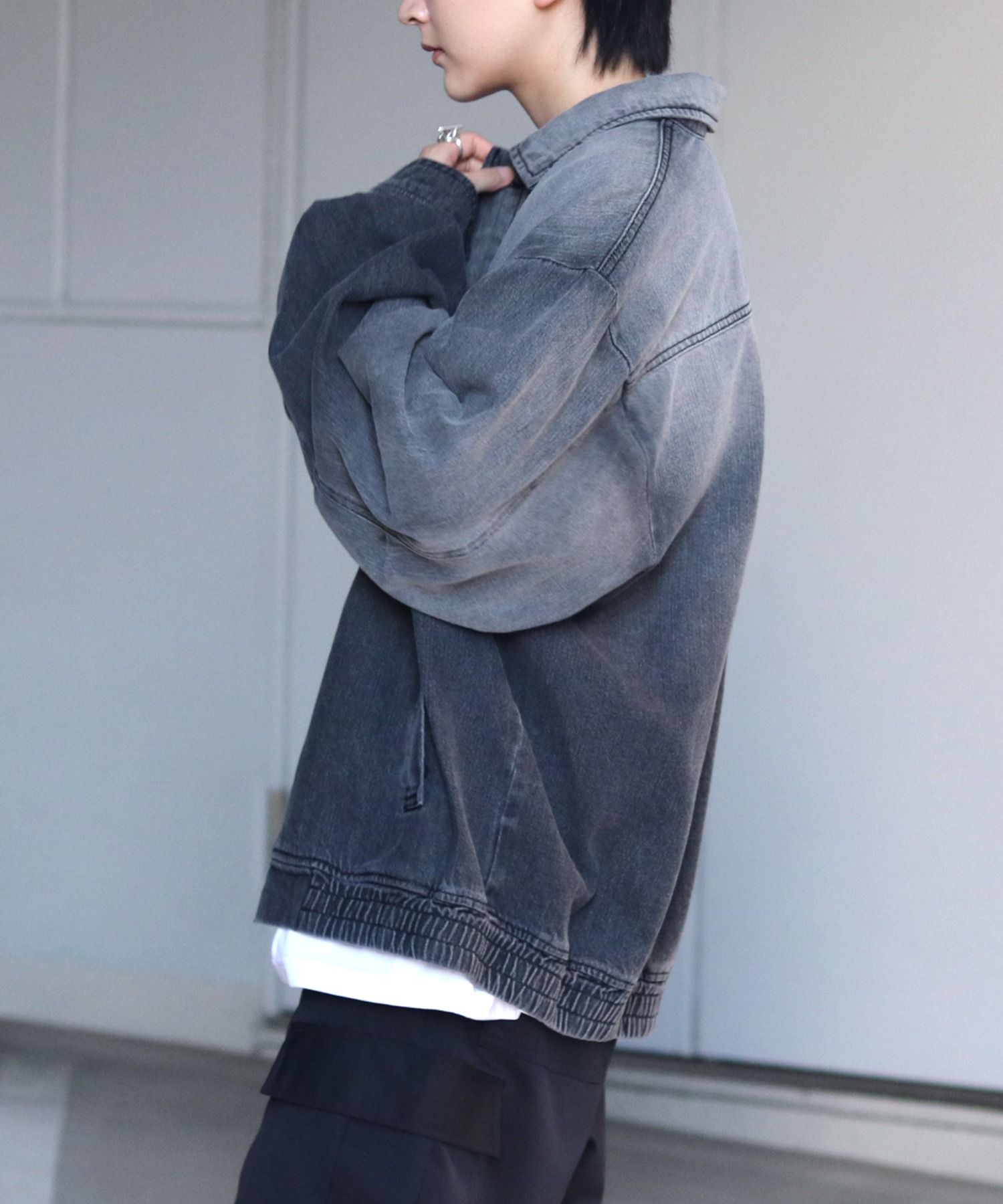 25SS【新色追加】ビッグシルエット ヴィンテージライク ケミカルウォッシュ加工 グラデーション デニムブルゾン / Gジャン デニムジャケット【Confirm】