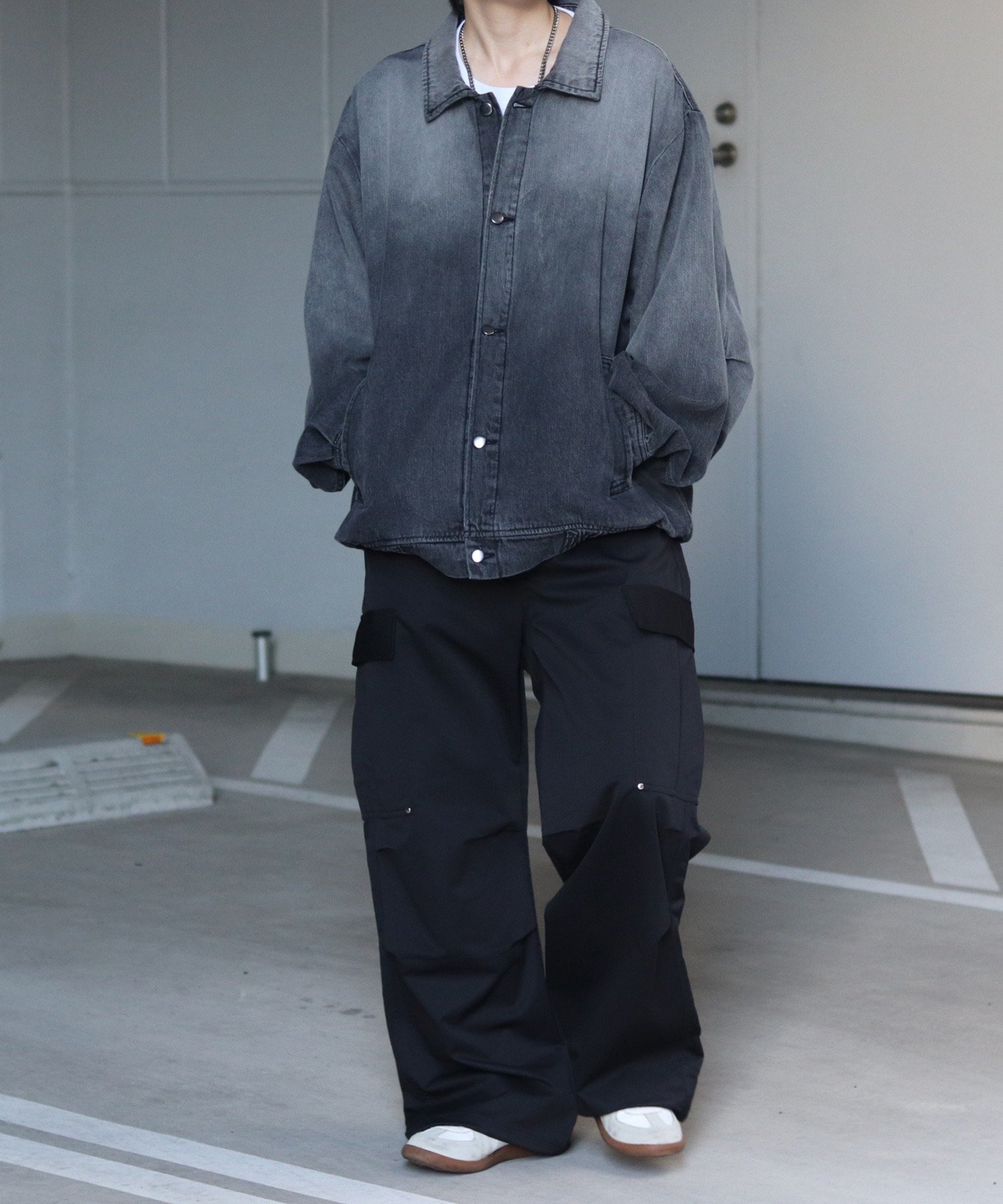 25SS【新色追加】ビッグシルエット ヴィンテージライク ケミカルウォッシュ加工 グラデーション デニムブルゾン / Gジャン デニムジャケット【Confirm】