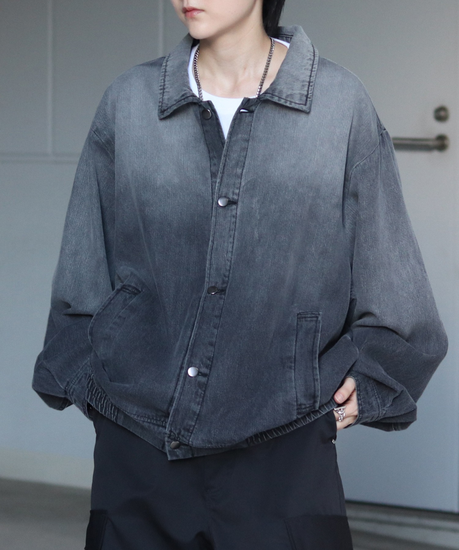 25SS【新色追加】ビッグシルエット ヴィンテージライク ケミカルウォッシュ加工 グラデーション デニムブルゾン / Gジャン デニムジャケット【Confirm】