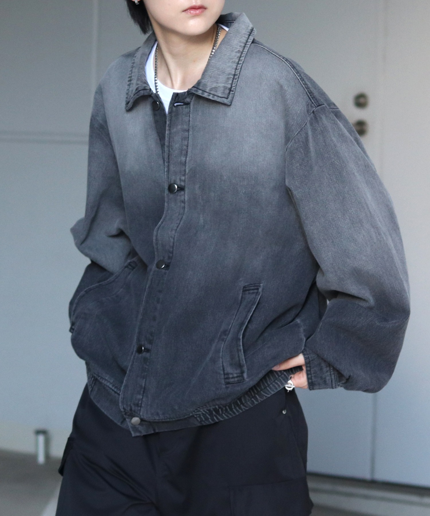 25SS【新色追加】ビッグシルエット ヴィンテージライク ケミカルウォッシュ加工 グラデーション デニムブルゾン / Gジャン デニムジャケット【Confirm】