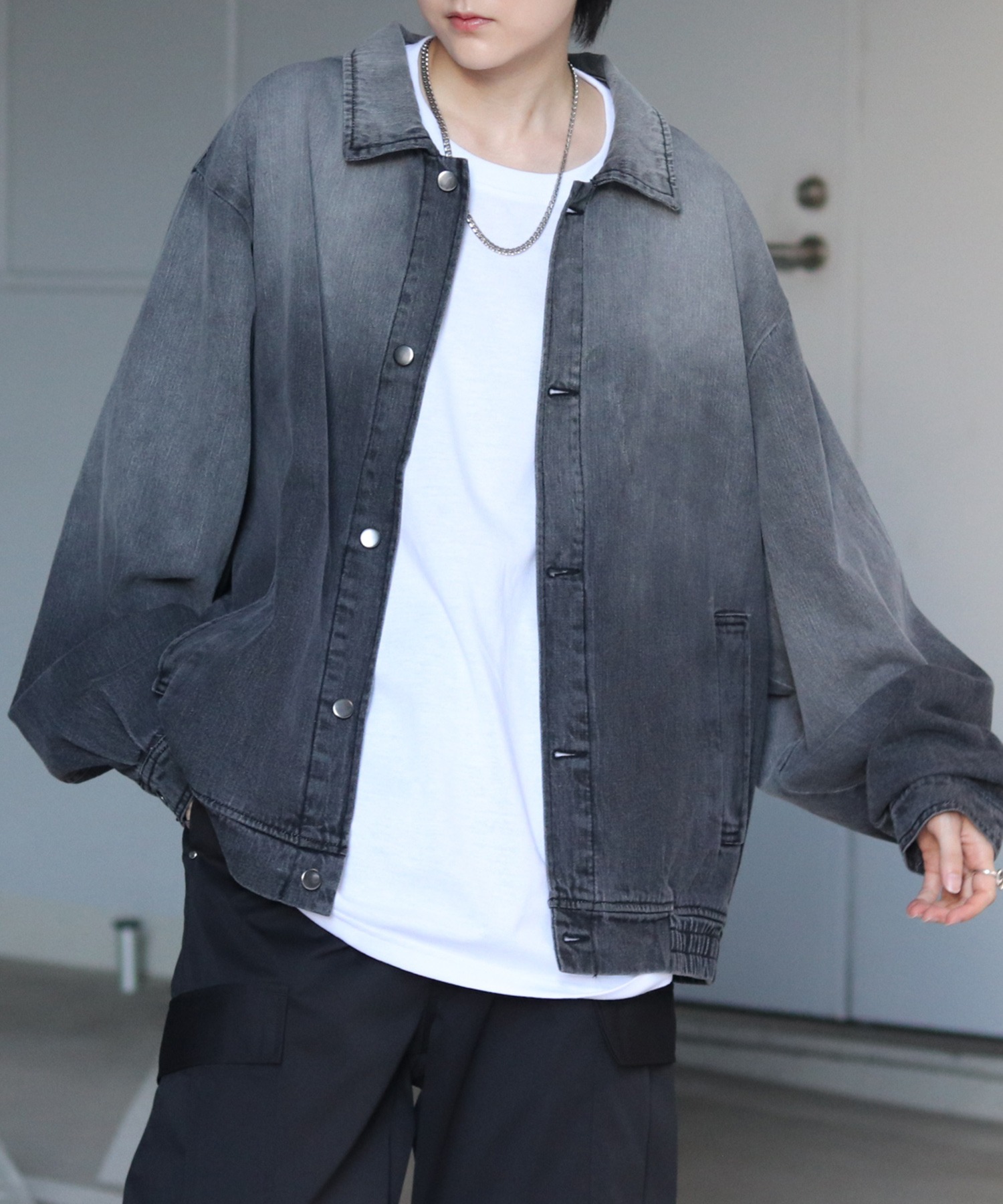 25SS【新色追加】ビッグシルエット ヴィンテージライク ケミカルウォッシュ加工 グラデーション デニムブルゾン / Gジャン デニムジャケット【Confirm】