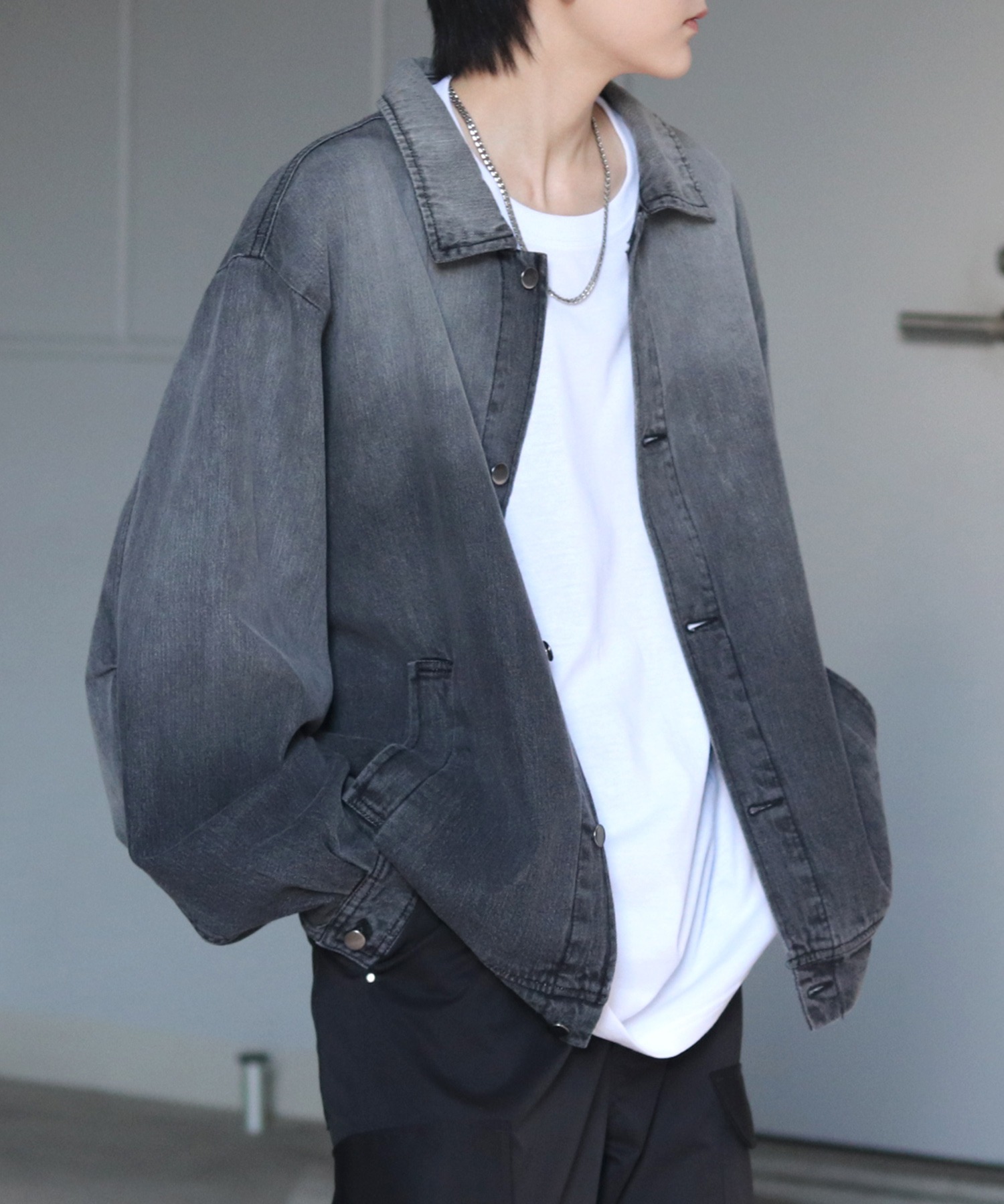 25SS【新色追加】ビッグシルエット ヴィンテージライク ケミカルウォッシュ加工 グラデーション デニムブルゾン / Gジャン デニムジャケット【Confirm】