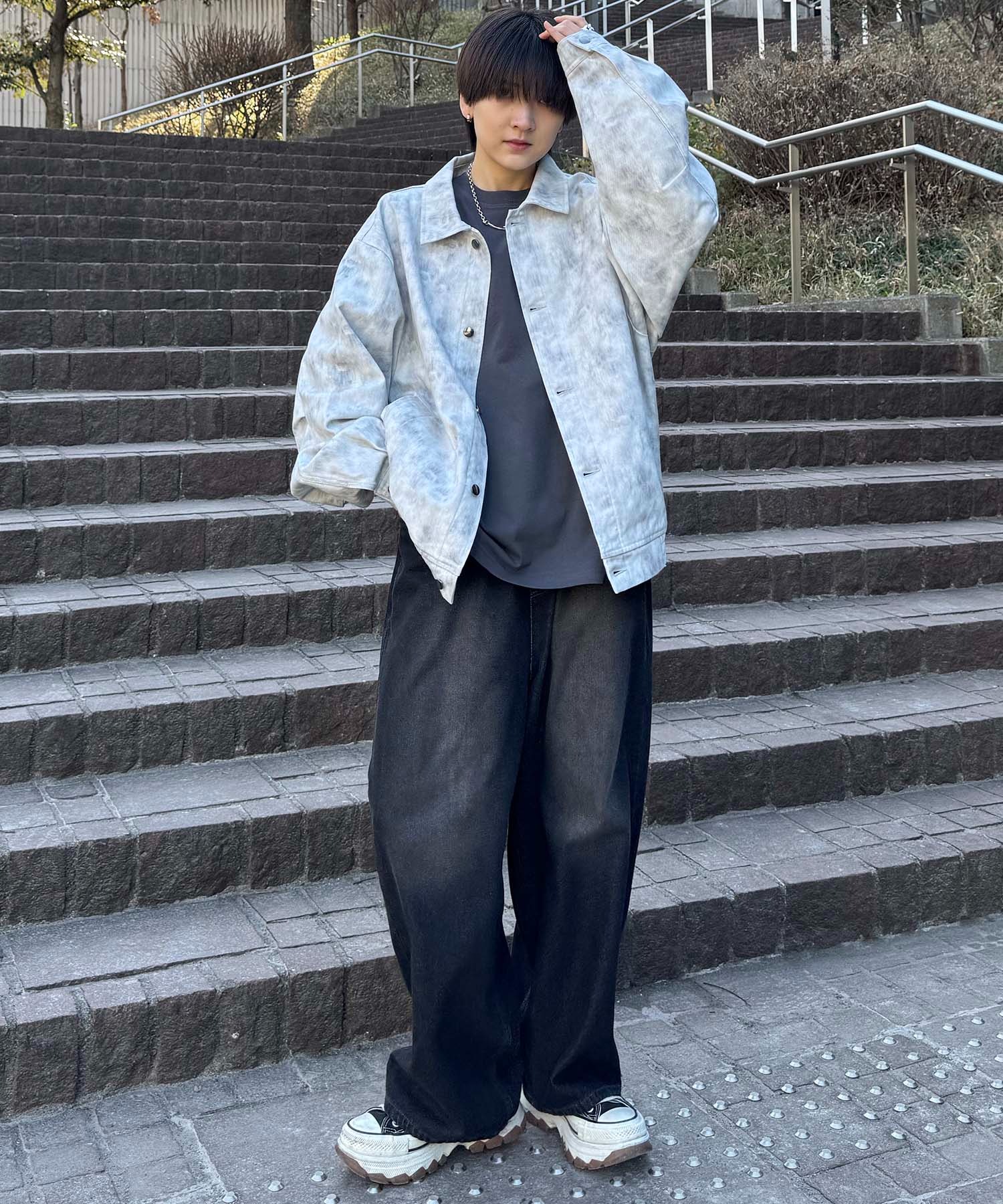 25SS【新色追加】ビッグシルエット ヴィンテージライク ケミカルウォッシュ加工 グラデーション デニムブルゾン / Gジャン デニムジャケット【Confirm】