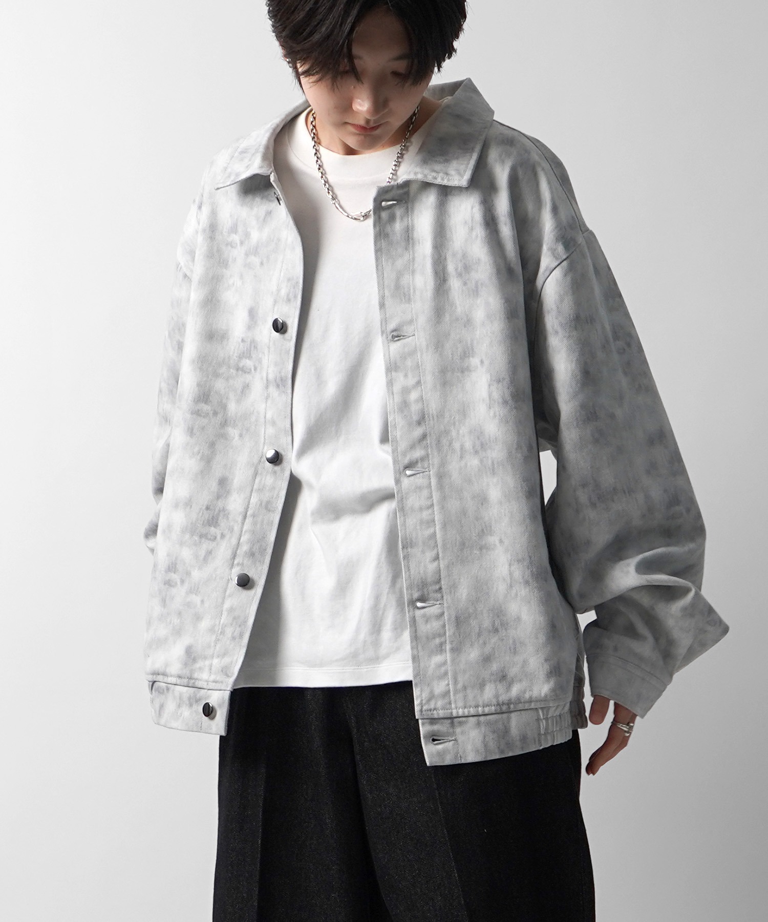 25SS【新色追加】ビッグシルエット ヴィンテージライク ケミカルウォッシュ加工 グラデーション デニムブルゾン / Gジャン デニムジャケット【Confirm】