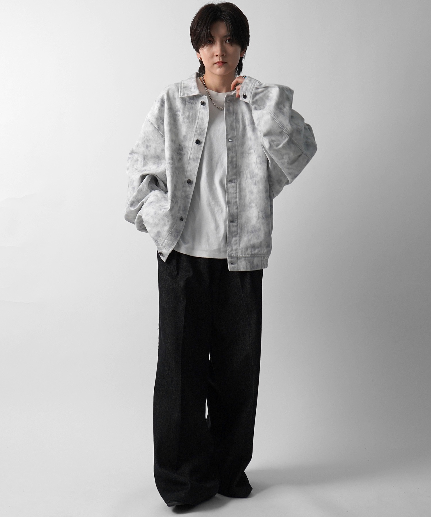 25SS【新色追加】ビッグシルエット ヴィンテージライク ケミカルウォッシュ加工 グラデーション デニムブルゾン / Gジャン デニムジャケット【Confirm】