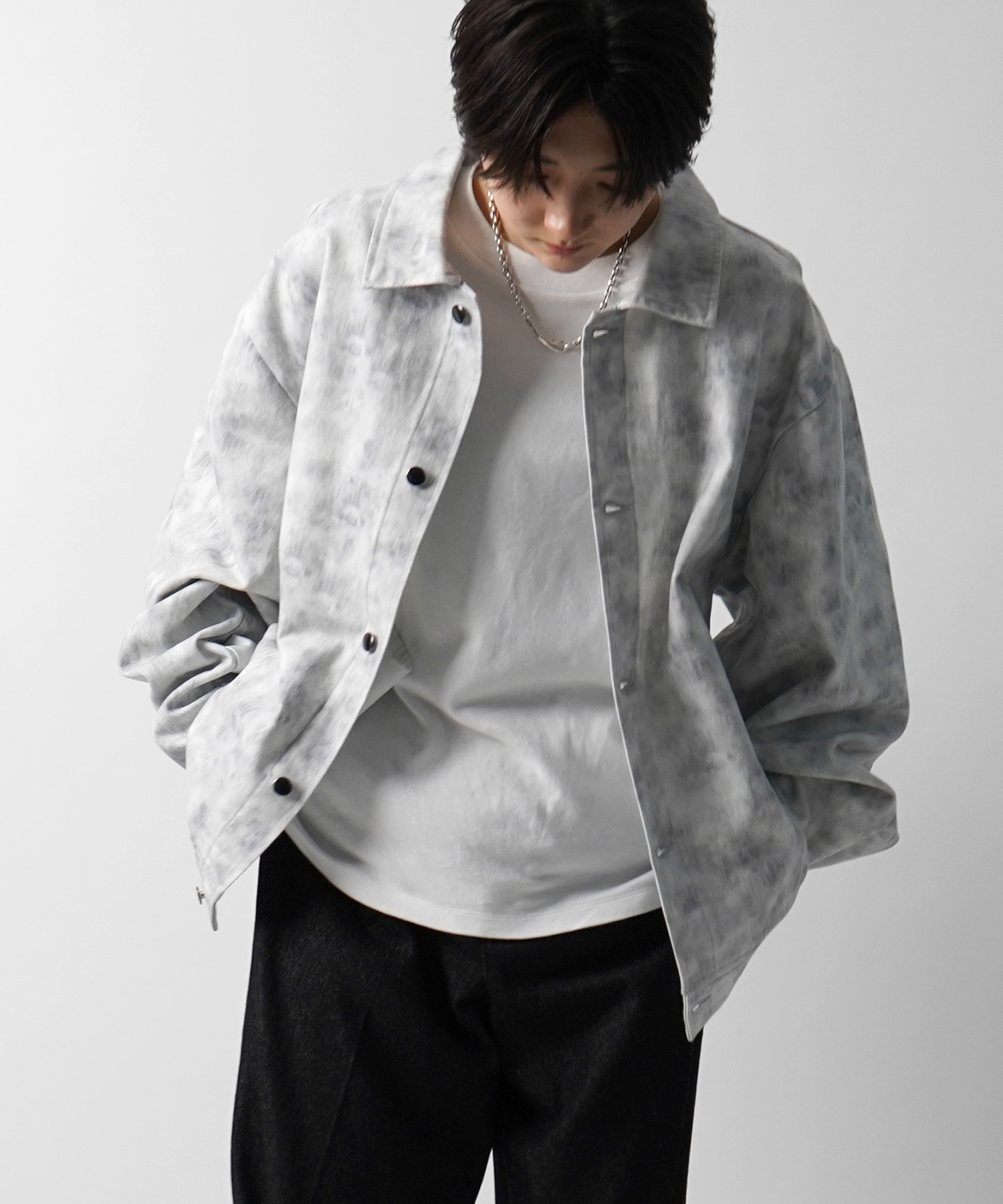 25SS【新色追加】ビッグシルエット ヴィンテージライク ケミカルウォッシュ加工 グラデーション デニムブルゾン / Gジャン デニムジャケット【Confirm】