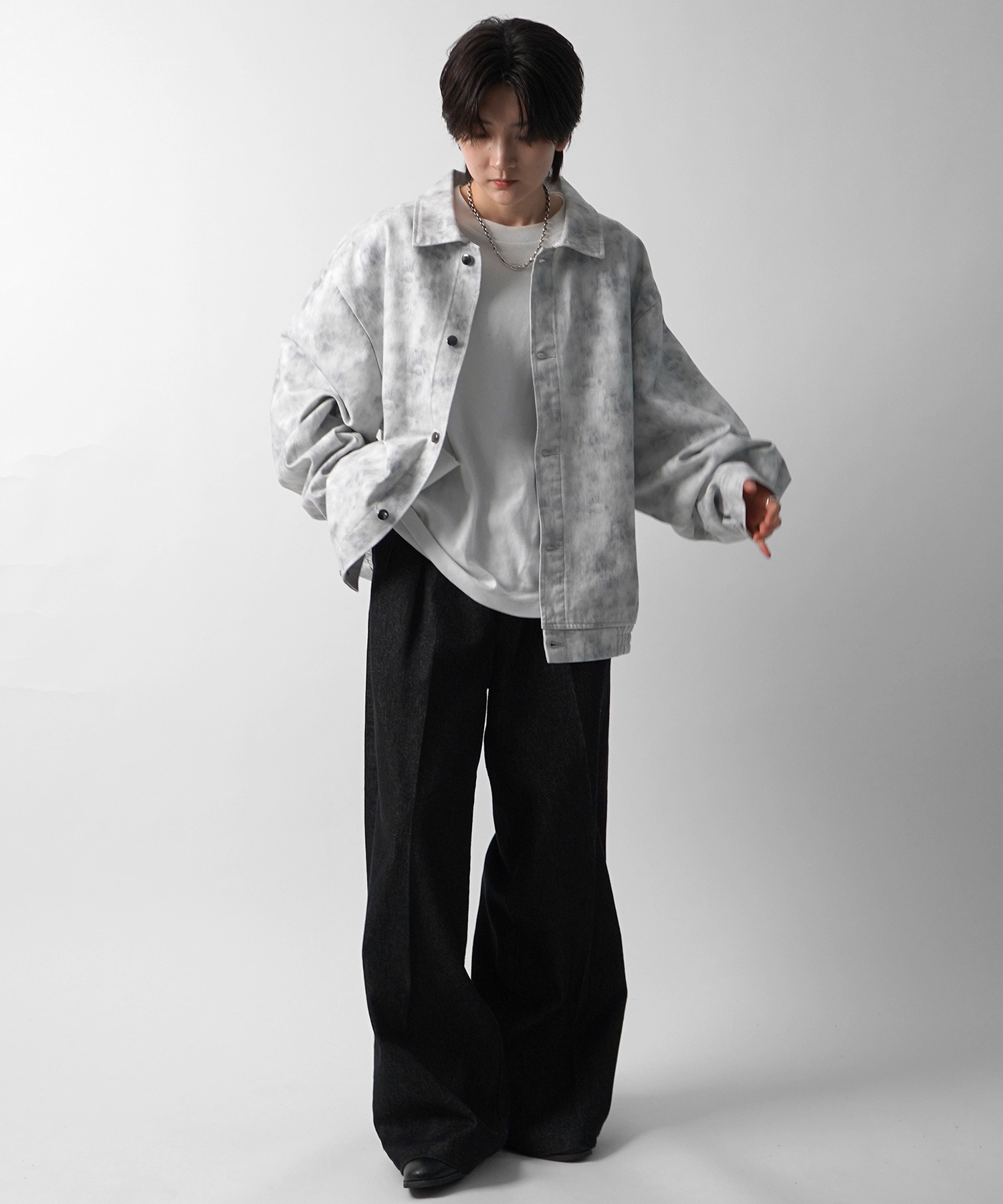 25SS【新色追加】ビッグシルエット ヴィンテージライク ケミカルウォッシュ加工 グラデーション デニムブルゾン / Gジャン デニムジャケット【Confirm】