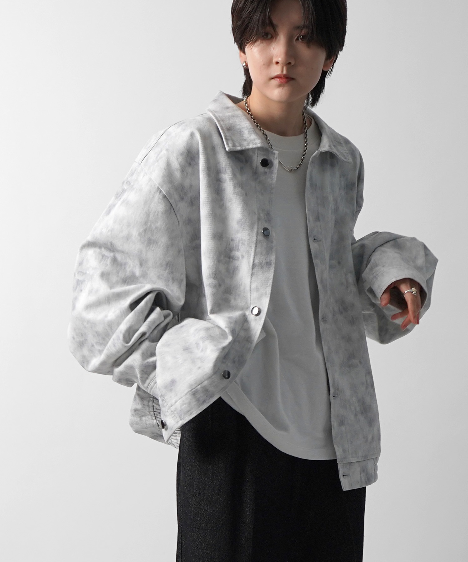 25SS【新色追加】ビッグシルエット ヴィンテージライク ケミカルウォッシュ加工 グラデーション デニムブルゾン / Gジャン デニムジャケット【Confirm】