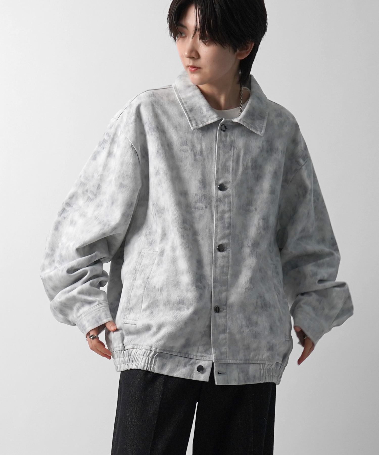 25SS【新色追加】ビッグシルエット ヴィンテージライク ケミカルウォッシュ加工 グラデーション デニムブルゾン / Gジャン デニムジャケット【Confirm】