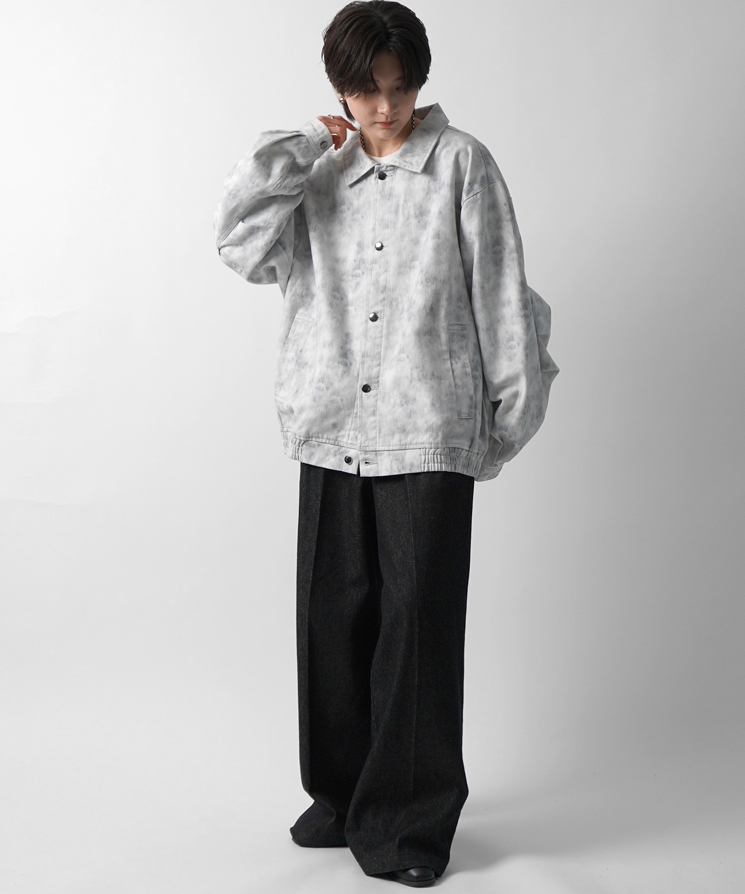 25SS【新色追加】ビッグシルエット ヴィンテージライク ケミカルウォッシュ加工 グラデーション デニムブルゾン / Gジャン デニムジャケット【Confirm】