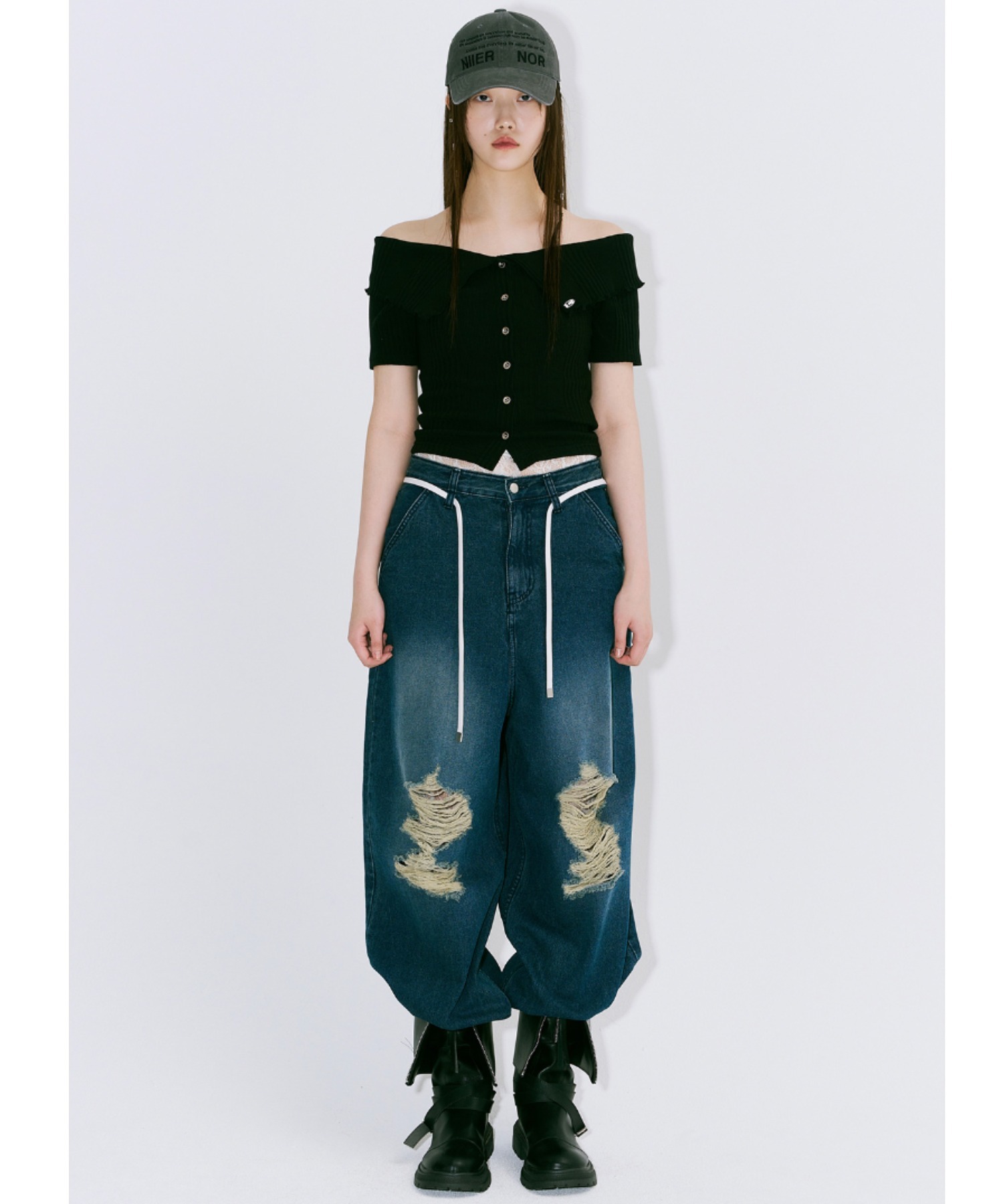 【爆買い！】 『NIIER .kom × A'GEM/9 NOR/ニア SHOULDER OFF RIBBED ノア』 トップス