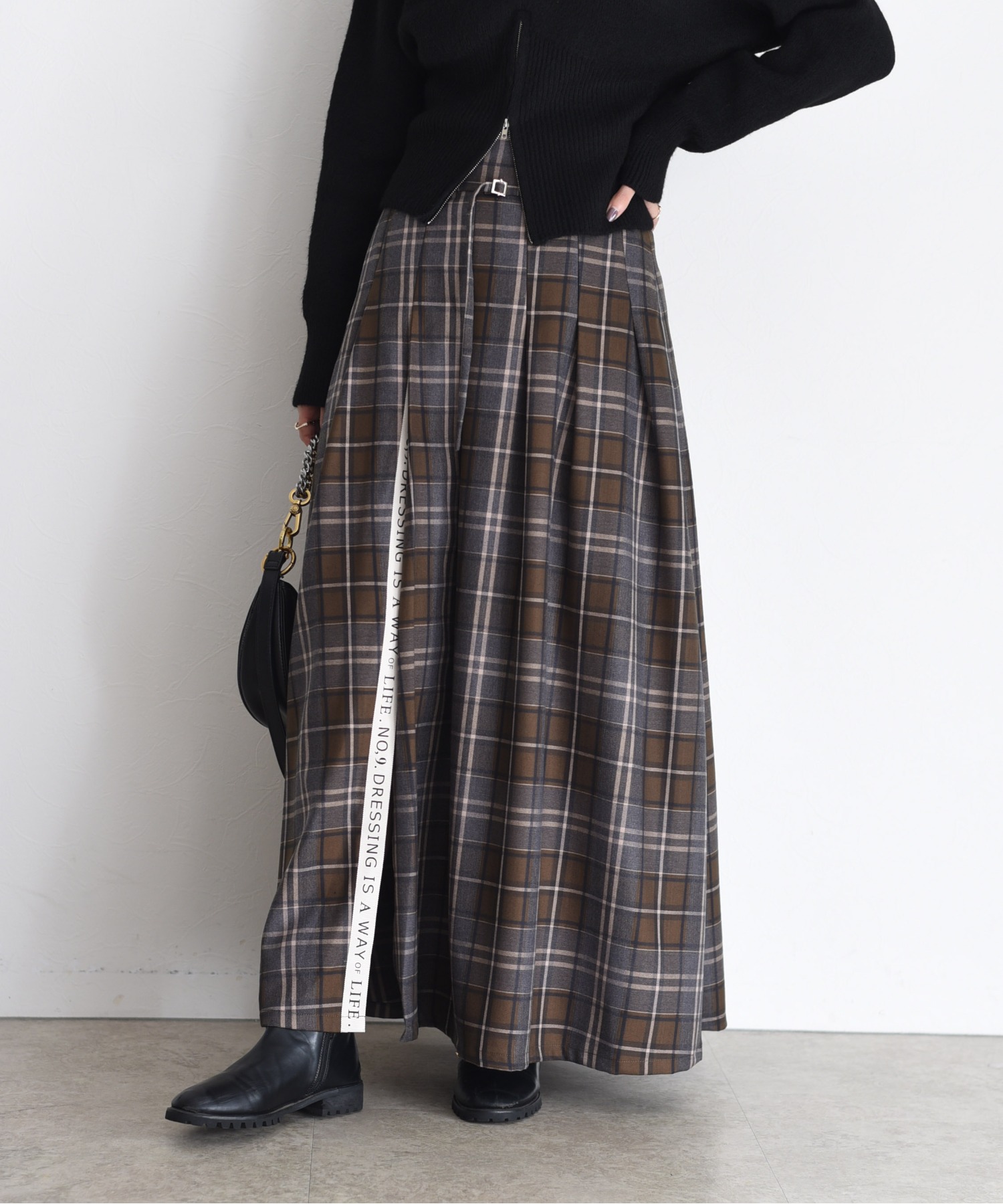 エイミーロウ　スリットロゴチェックタックプリーツスカート　Eimee Law スリットロゴチェックタックプリーツスカート Eimee Law