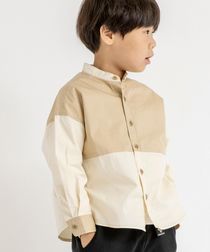 【coen キッズ】バイカラーCPOバンドカラーシャツ