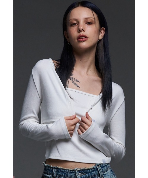 カーディガン A'GEM/9 × .kom 「WOOALONG/ウアロン」 Bolero half hood/ボレロハーフフーディー レディース WOOALONG カーディガン A'GEM/9 × .kom 「WOOALONG/ウアロン