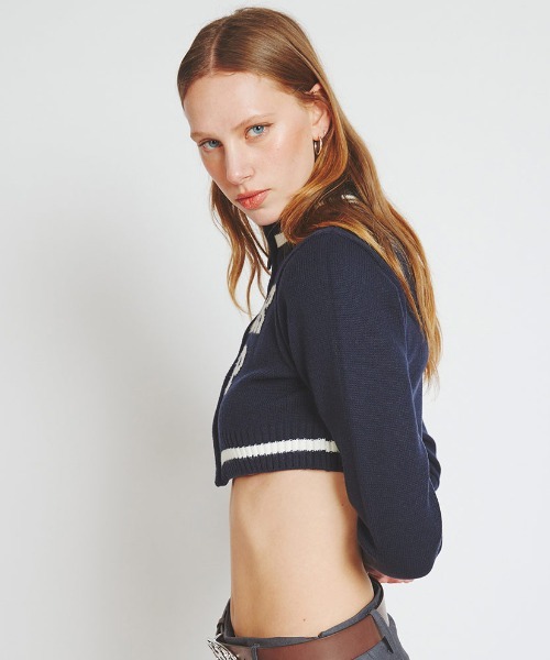 A'GAM/9×.kom『CRANK/クランク』LETTERING CROP KNIT ZIP-UP/クロップ