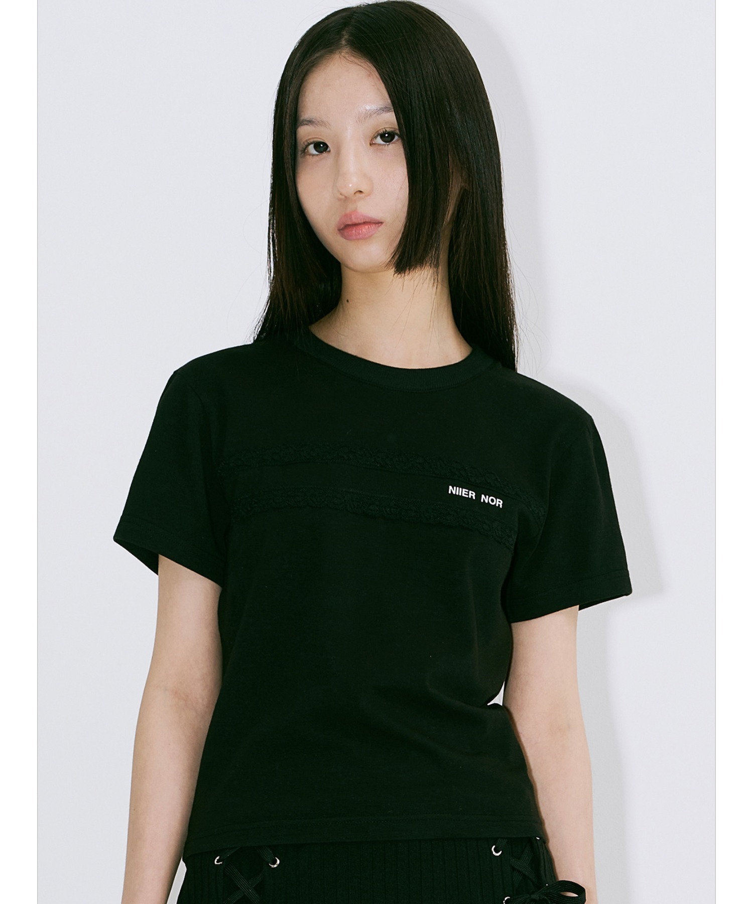 韓国人気 [YOUHEE] LACE TRIMMING LETTERING T-SHIRTS MUSINSA | YOUHEE LACE LETTERING BABY T-SHIRTS BLACK