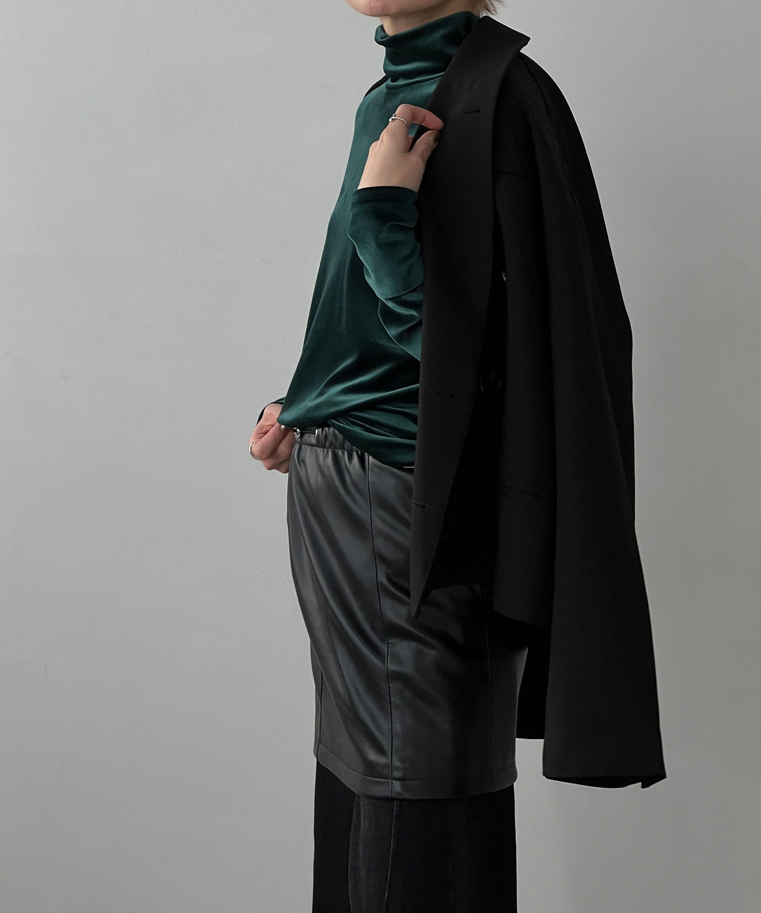 値下げ　frangant 黒 ベロア メッシュ ハイネック トップス ベロア タートルネック トップス chw23a095-ファッション通販