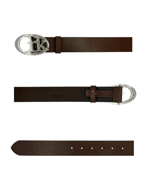 A'GAM/9×.kom『CRANK/クランク』LOGO BUCKLE LEATHER BELT/ロゴベルト