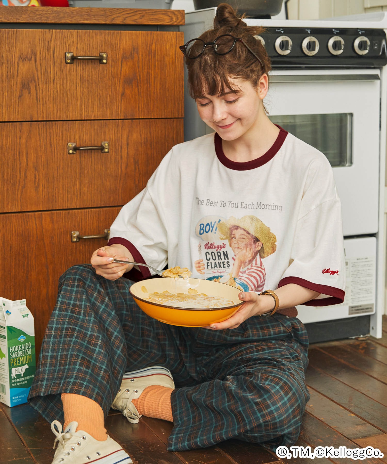 KELLOGG'S/ケロッグ 別注 ヴィンテージプリント半袖リンガーTシャツ