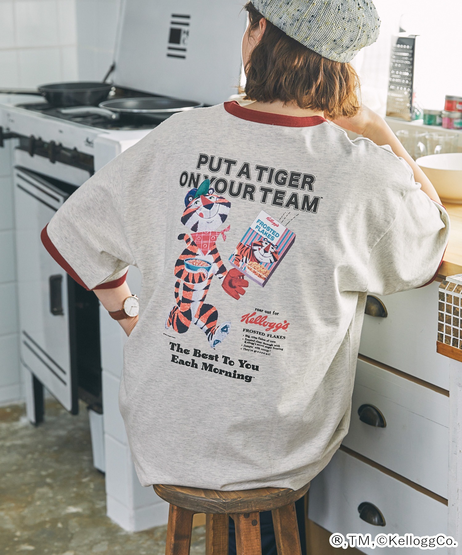 KELLOGG'S/ケロッグ 別注 ヴィンテージプリント半袖リンガーTシャツ