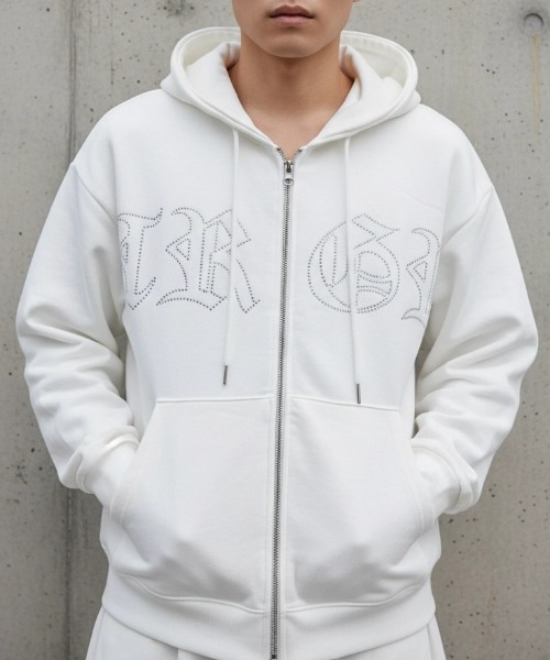 A'GEM/9 × .kom 『ARULE/アルール』Graffiti Rhinestone Zip Hoodie