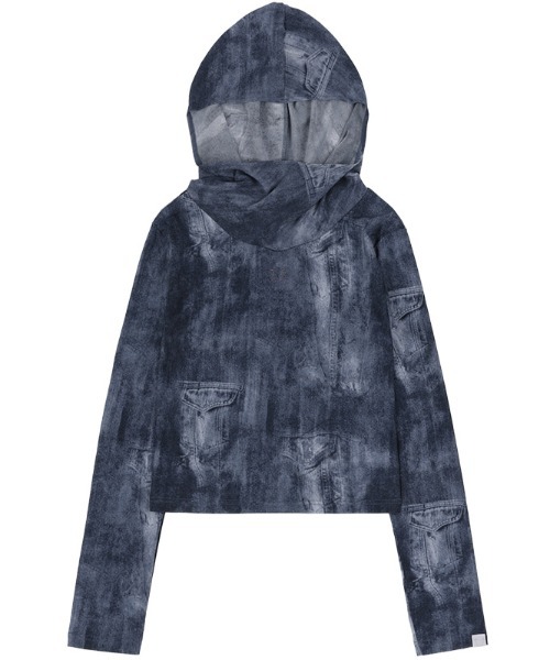 パーカー A'GEM/9 × .kom 「 FANCY CLUB/ファンシークラブ」 DENIM SEE-THROUGH WASHING COWL H A'GEM/9 × .kom 『 FANCY CLUB/ファンシークラブ』 DENIM SEE